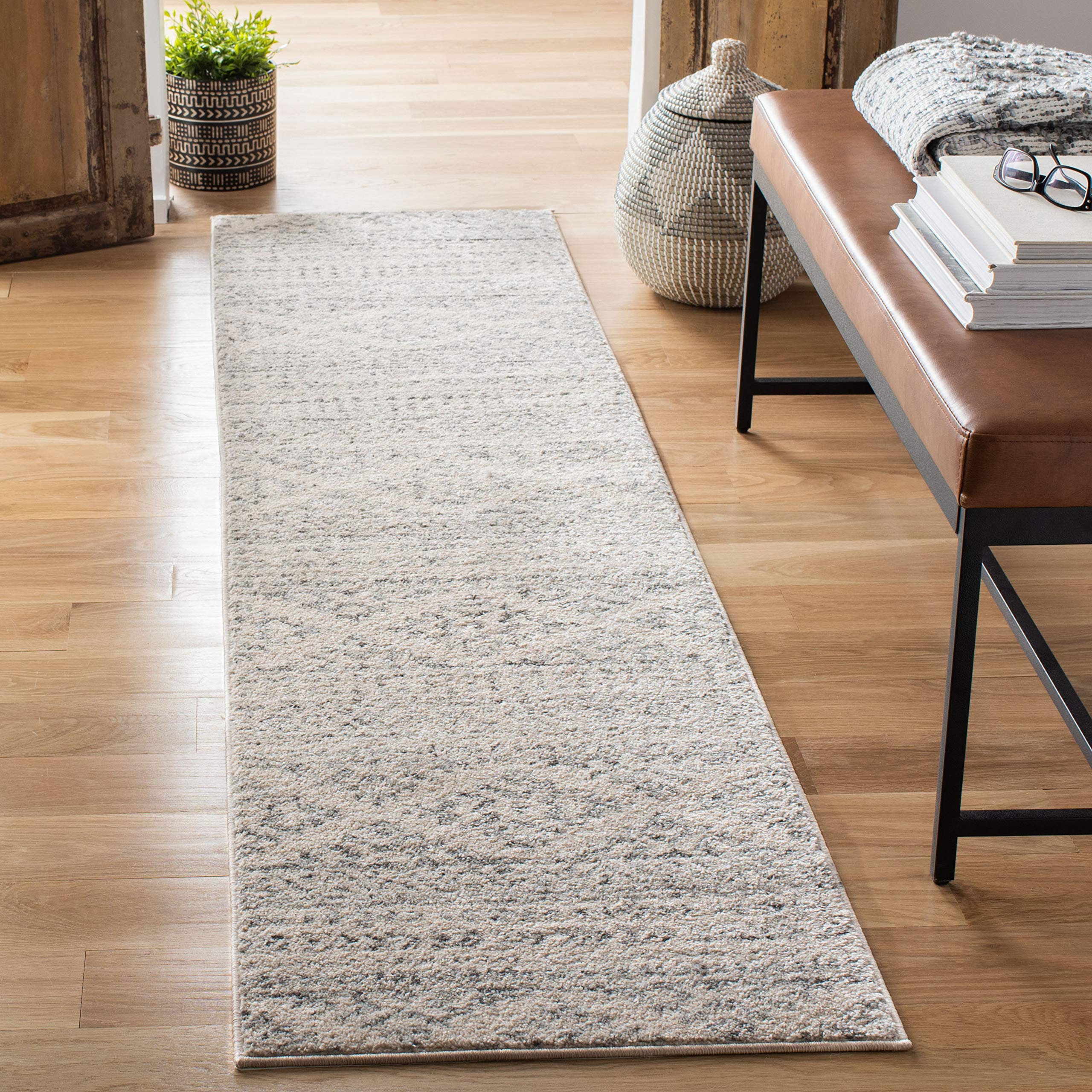 SAFAVIEH Tulum Collection Runner Rug - 2 x 8, Ivory & Grey, Moroccan Boho Tribal Design, Non-Shedding & Easy Care, Ideal for H