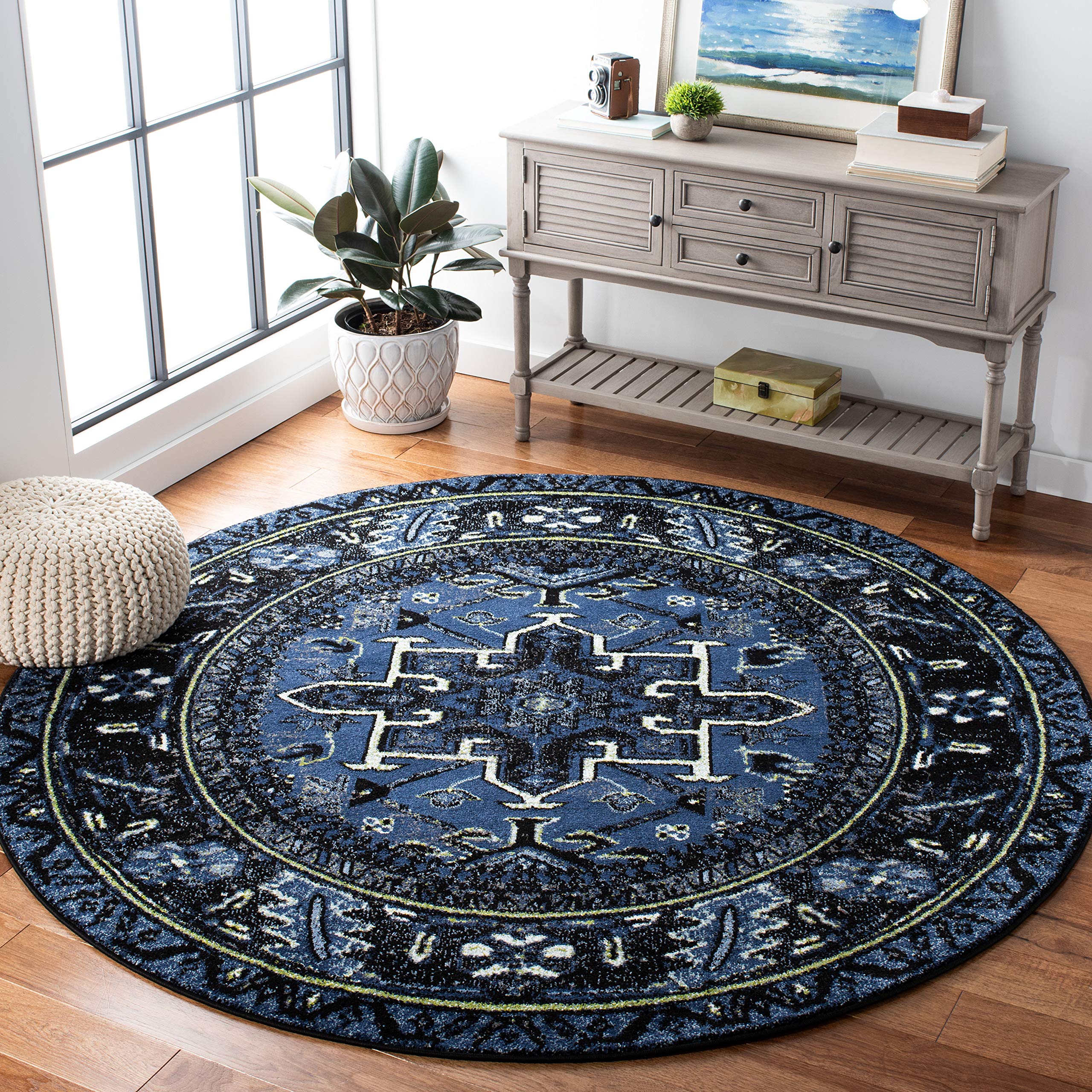 SAFAVIEH Vintage Hamadan Collection 67 Round Blue/Grey VTH211N Oriental Traditional Persian Non-Shedding Dining Room Entryway F