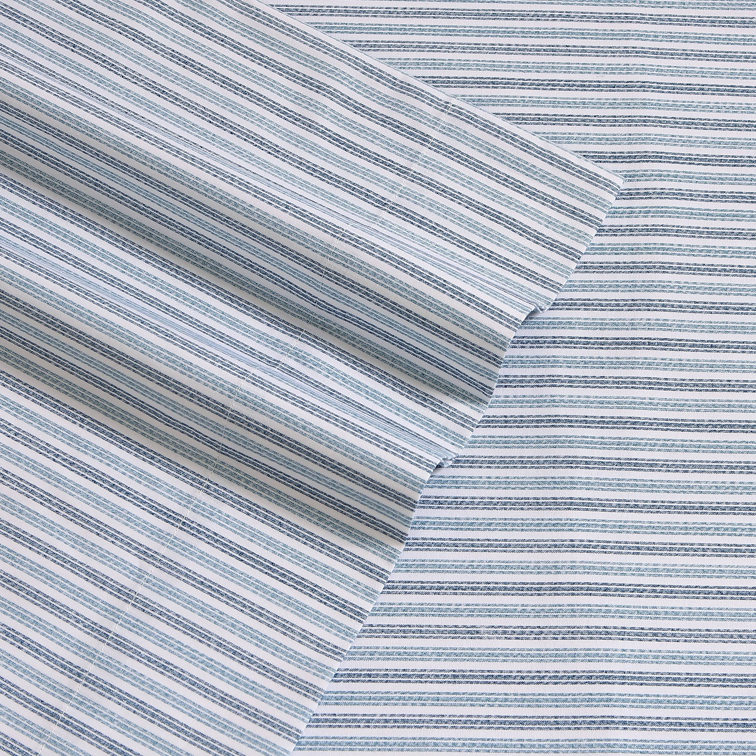 Eddie Bauer Sheets Cotton Percale Bedding Set, Crisp & Cool, Stylish Home Decor, Twin, Ticking Stripe Blue/White