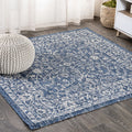 Jonathan Y Smb103A-5Sq Palazzo Vine And Border Textured Weave Indoor Outdoor Area Rug Coastal Bohemian Rustic Glam Easy Cleaning Bedroom Kitchen Backyard Patio Non Shedding, 5' Square, Navy/Gray