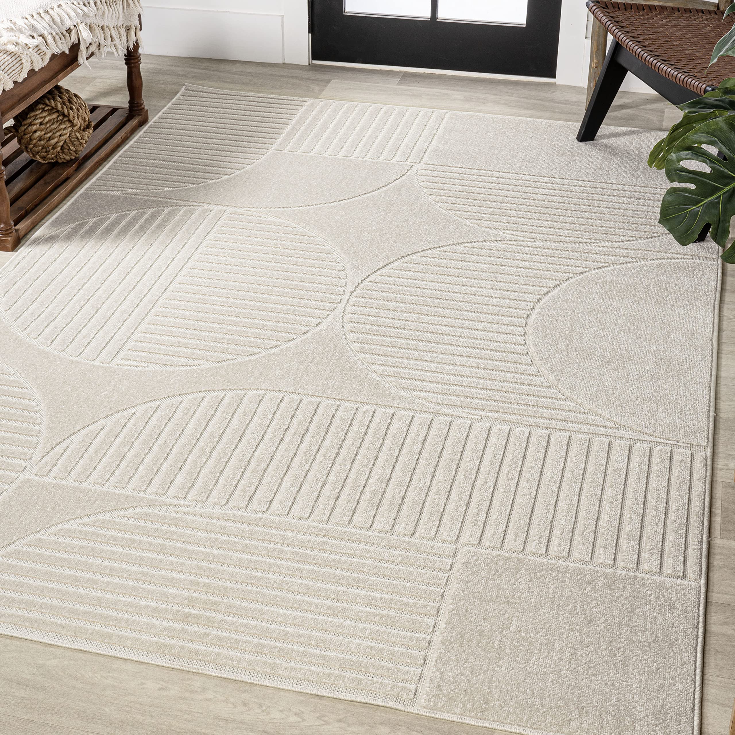 JONATHAN Y SCN104B-8 Nordby High-Low Geometric Arch Scandi Striped Indoor/Outdoor Area Rug, Modern, Contemporary, Geometric, Boh
