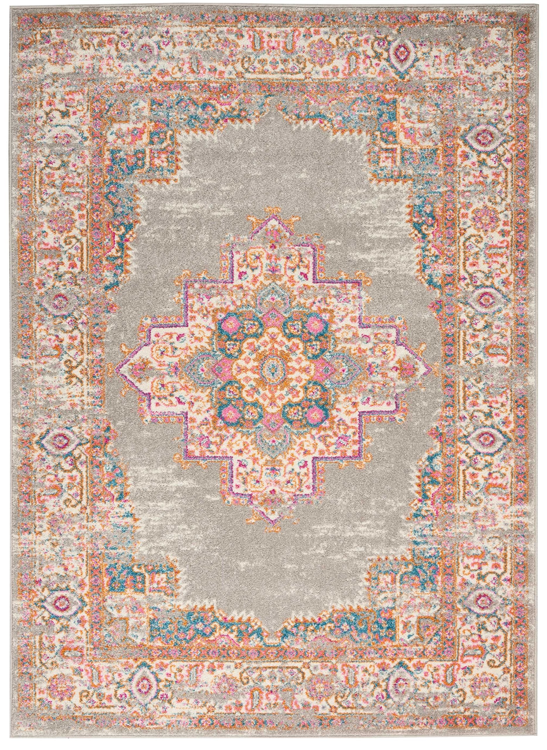 Nourison Passion Grey 5'3' X 7'3' Area Rug, Boho, Traditional, Easy Cleaning, Non Shedding, Bed Room, Living Room, Hallway, (5' X 7')