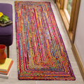SAFAVIEH Cape Cod Collection Runner Rug - 23 x 18, Red & Multi, Handmade Boho Braided Jute & Cotton, Ideal for High Traffic Ar