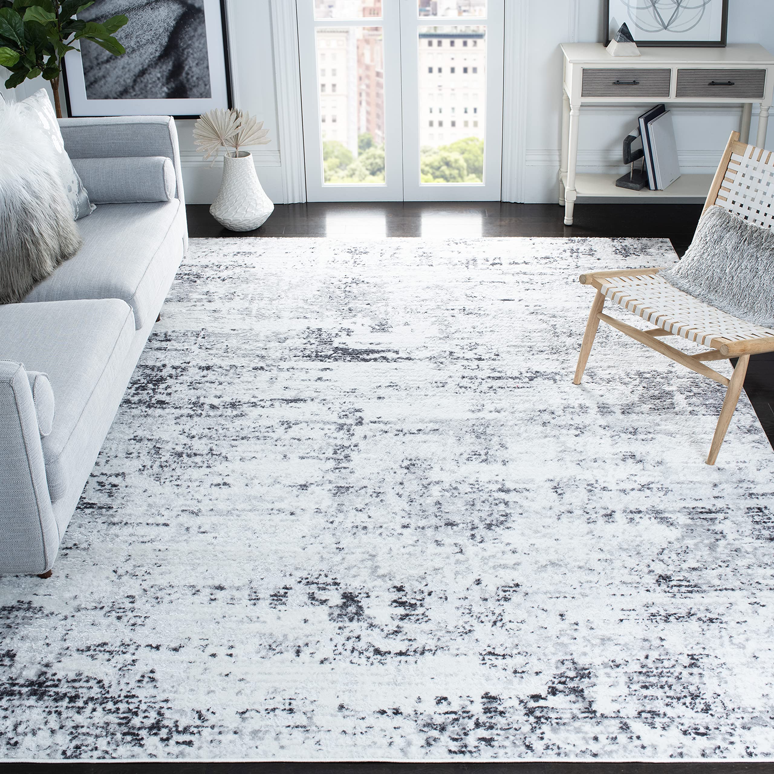 SAFAVIEH Amelia Collection X-Large Area Rug - 11' x 15', Ivory & Grey, Modern Abstract Design, Non-Shedding & Easy Care, Ideal f