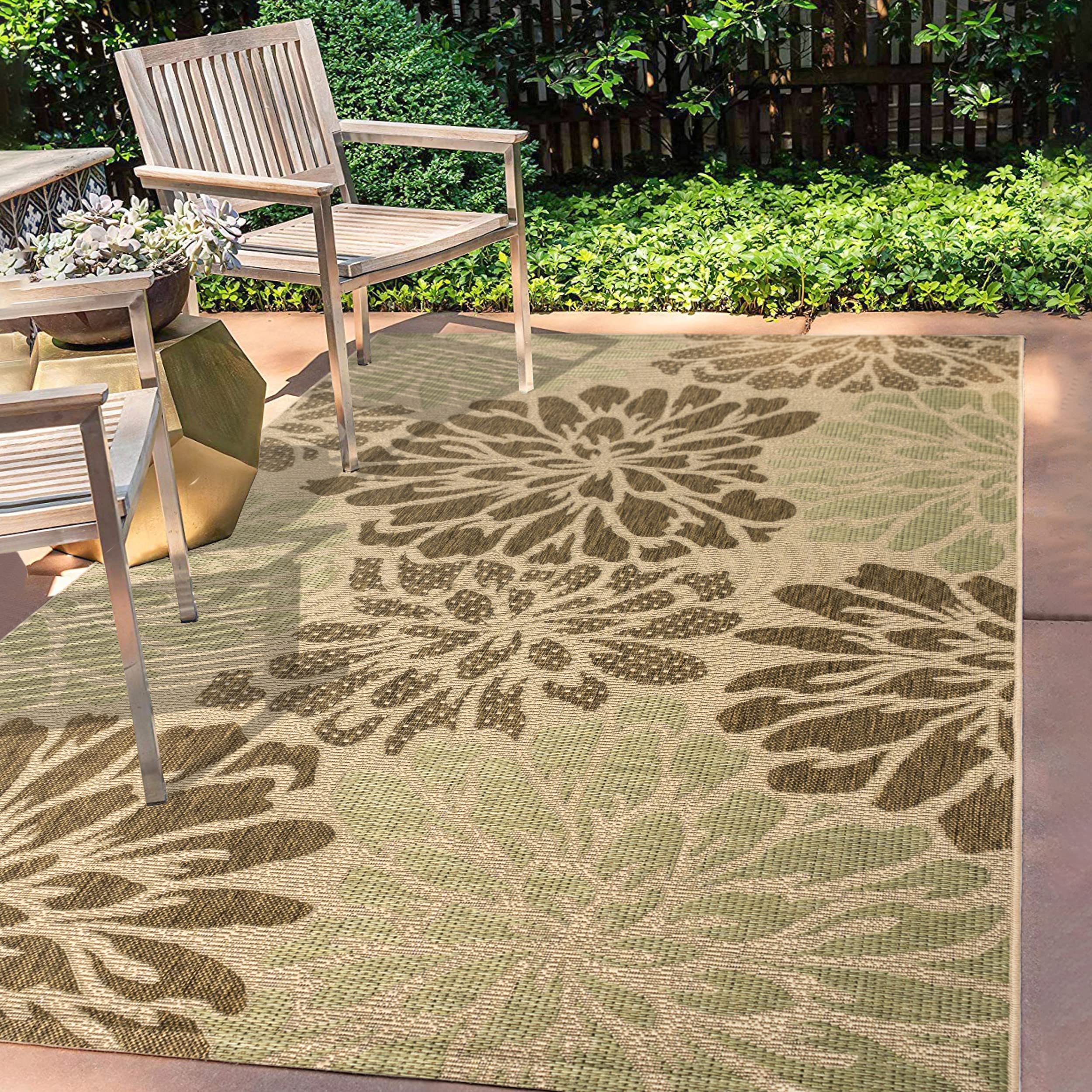 Jonathan Y Smb110A-5 Zinnia Modern Floral Textured Weave Indoor Outdoor Area Rug Bohemian Coastal Easy Cleaning Bedroom Kitchen