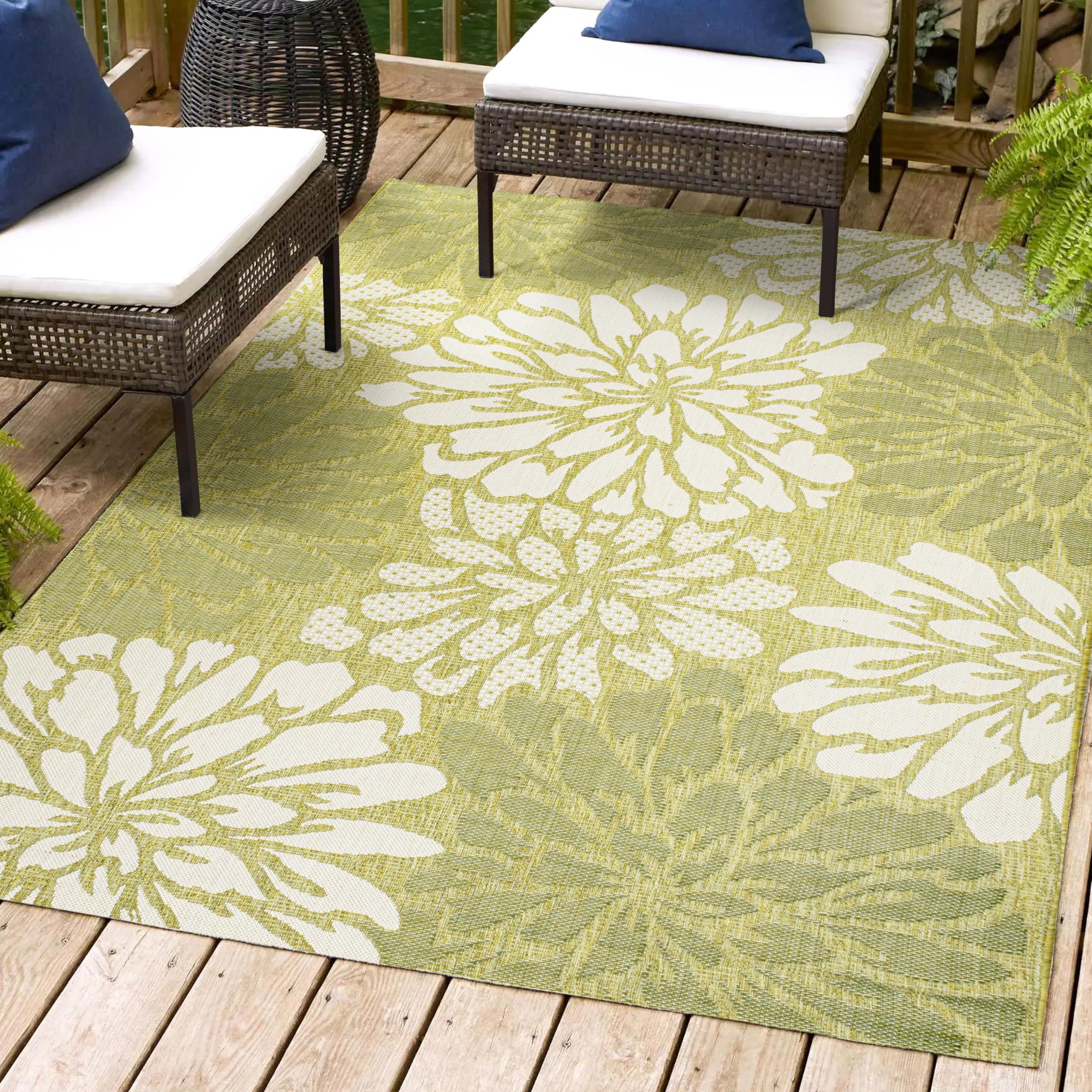 Jonathan Y Smb110H-5 Zinnia Modern Floral Textured Weave Indoor Outdoor Area Rug, Country Coastal Transitional Easy Cleaning,Bed