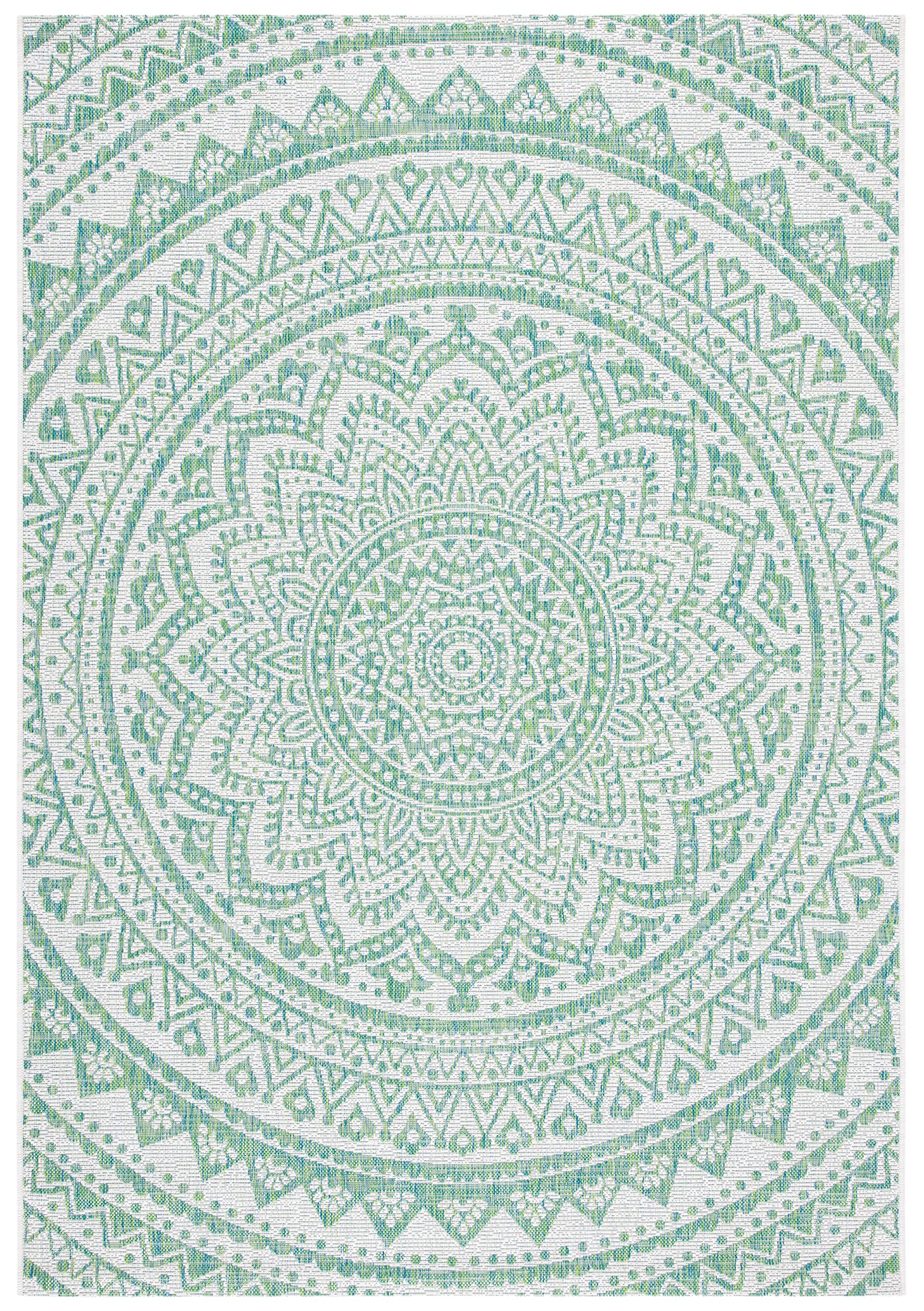Safavieh Courtyard Collection 4' X 5'7' Navy / Aqua Cy8734 Indoor/ Outdoor Patio Backyard Mudroom Accent Rug