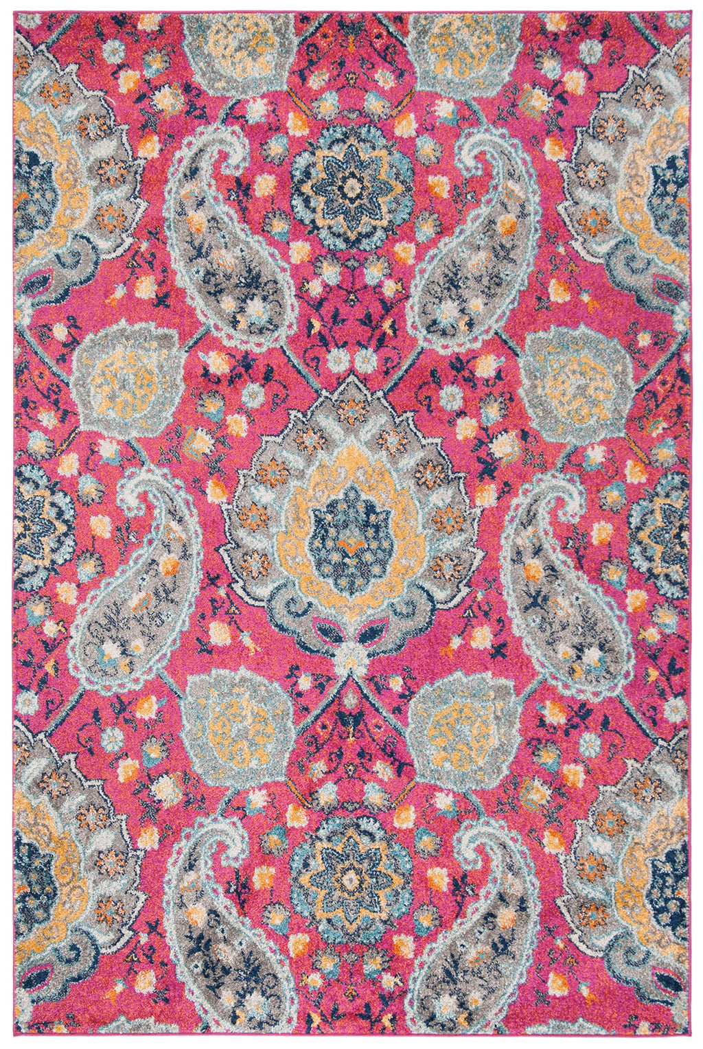 Safavieh Madison Collection Area Rug - 5'3'' X 7'6'', Fuchsia & Gold, Boho Chic Glam Paisley Design, Non-Shedding & Easy Care, I