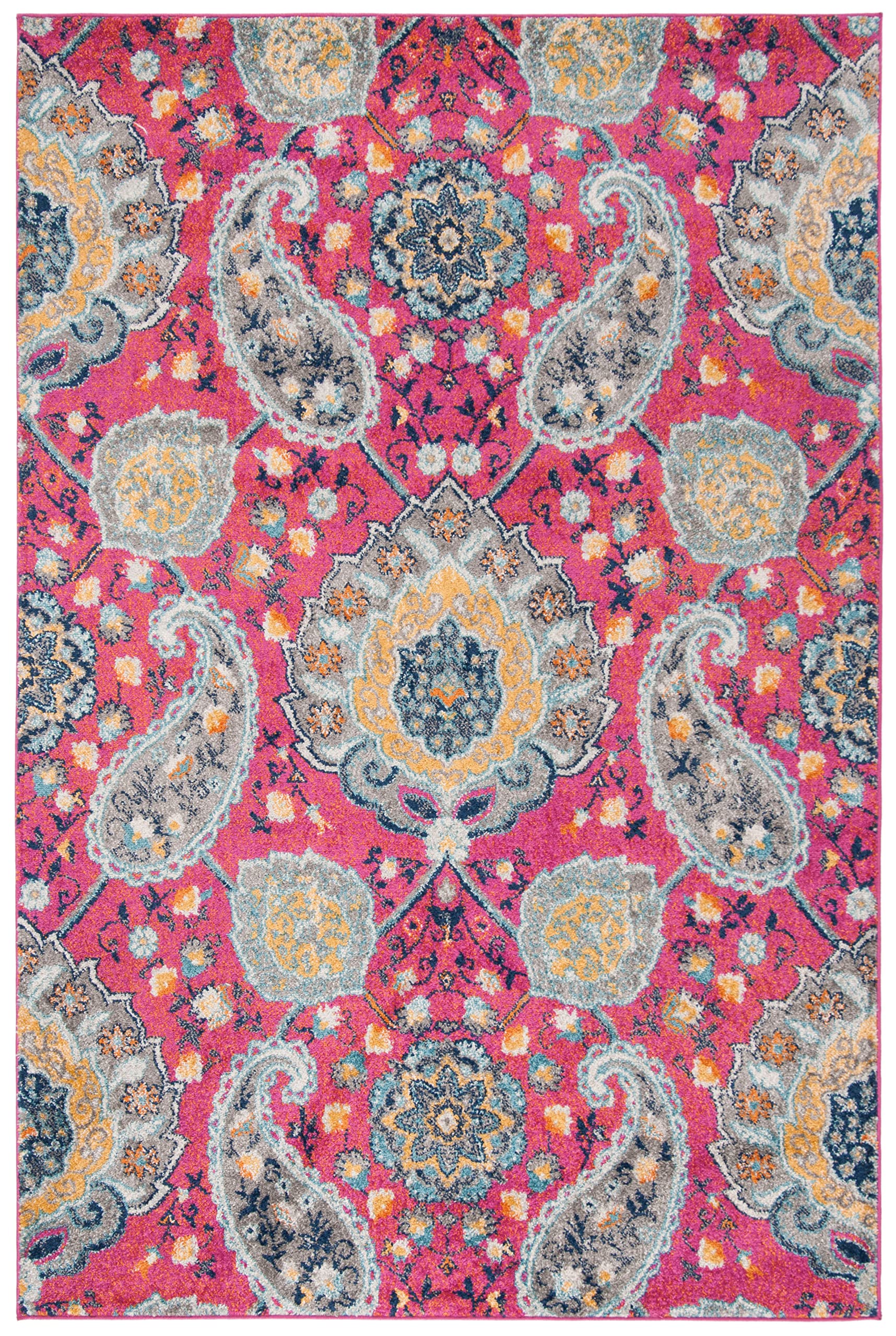 Safavieh Madison Collection Area Rug - 5'3'' X 7'6'', Fuchsia & Gold, Boho Chic Glam Paisley Design, Non-Shedding & Easy Care, I