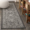 Jonathan Y Smb104C-28 Malta Bohemian Medallion Textured Weave Indoor Outdoor Area Rug, Coastal, Traditional, Transitional Easy Cleaning,Bedroom,Kitchen,Backyard,Patio,Non Shedding, Black/Gray, 2 X 8