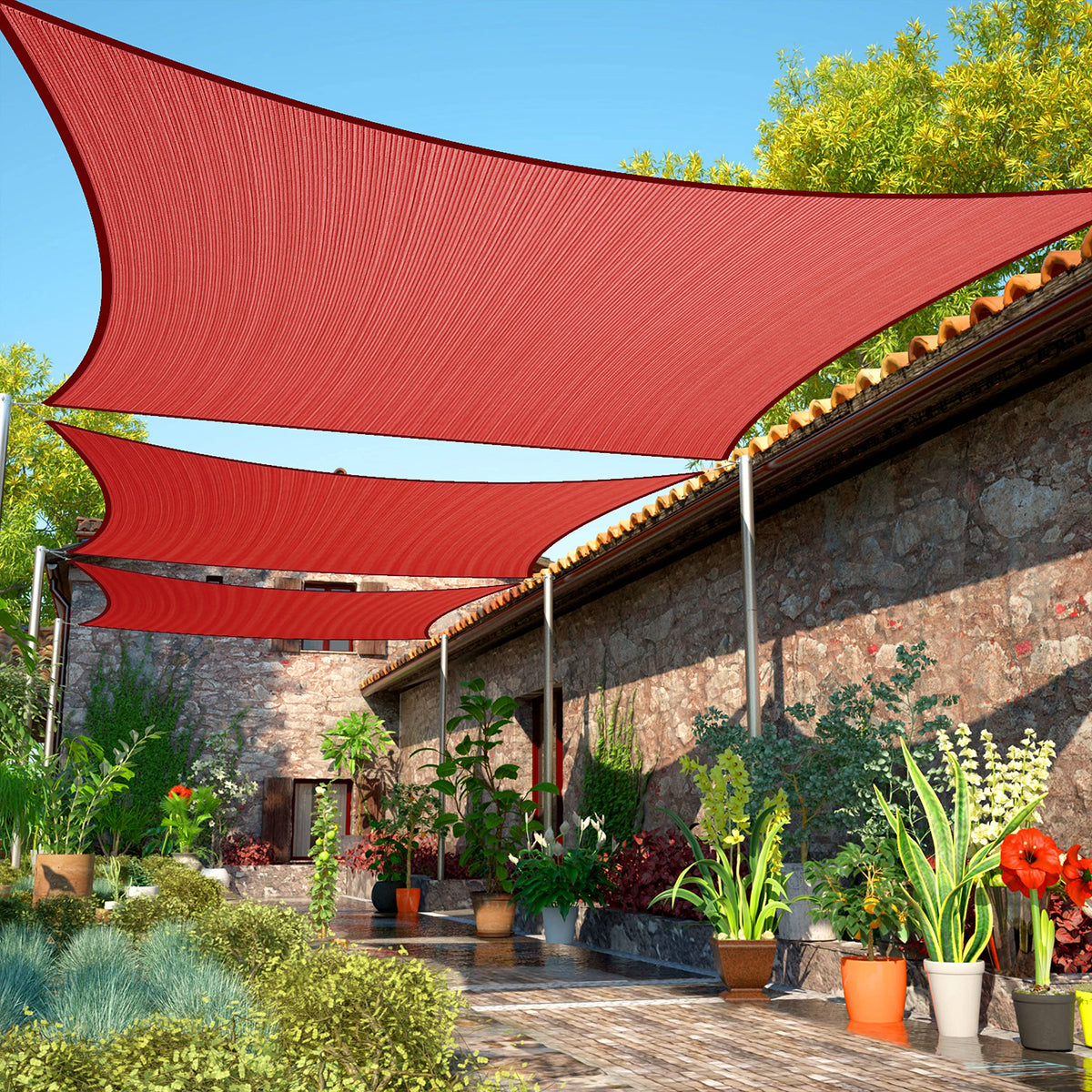 Shademart 10 ' X 17 ' Red Sun Shade Sail Rectangle Smslr Canopy Fabric Cloth Screen, Water And Air Permeable & Uv Resistant, Hea