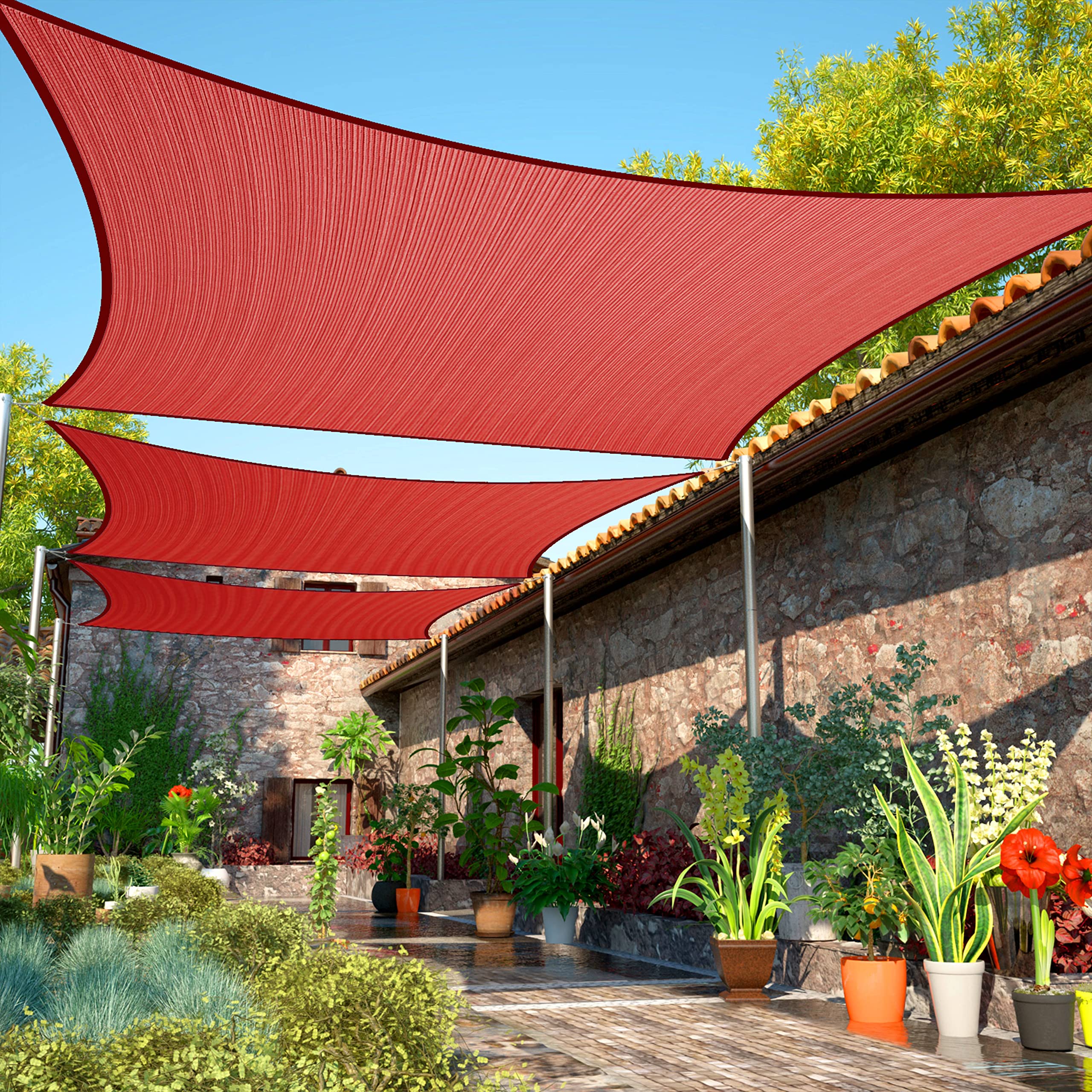 Shademart 13' X 22' Red Sun Shade Sail Upf50 Rectangle Smtapr1416 Canopy Fabric Cloth Screen, Water And Air Permeable & Uv Resis