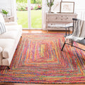 SAFAVIEH Cape Cod Collection Area Rug - 8 x 10, Red & Multi, Handmade Boho Braided Jute & Cotton, Ideal for High Traffic Areas