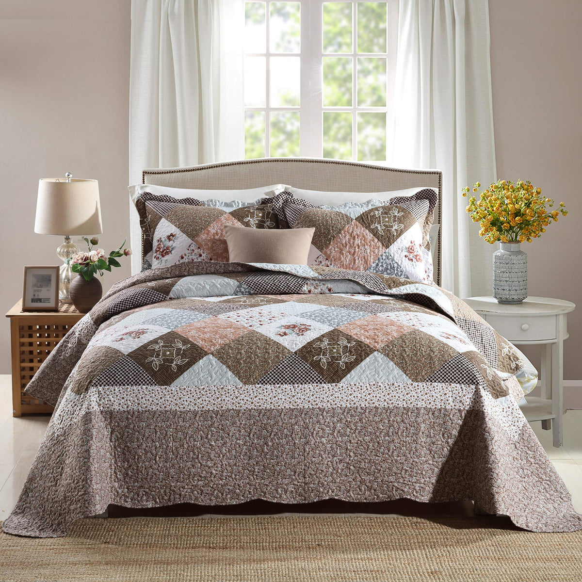 Travan 3-Piece Super King Quilt Sets With Sham Oversized Bedding Bedspread Reversible Soft Coverlet Set, Super King(120 * 120 In