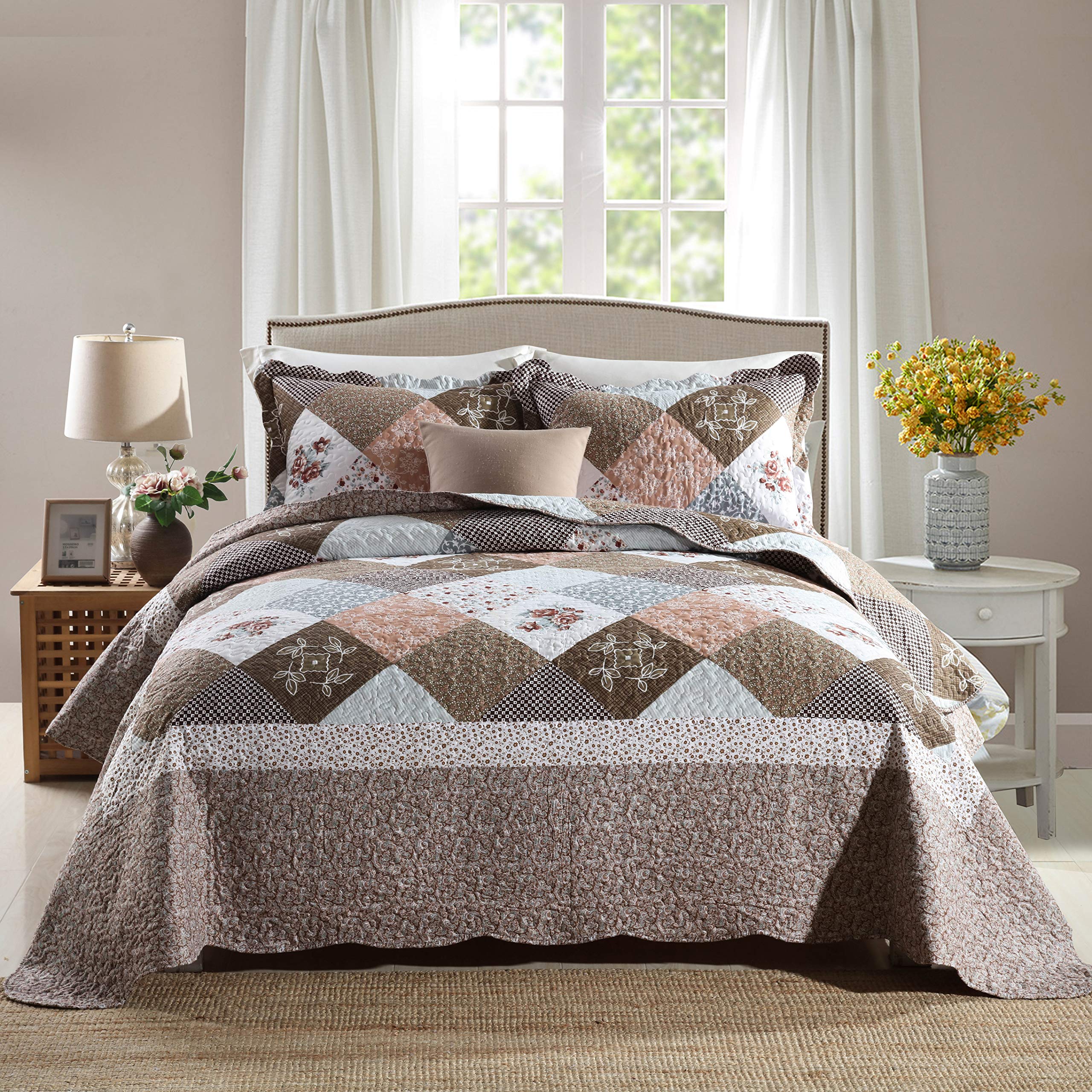 Travan 3-Piece Super King Quilt Sets With Sham Oversized Bedding Bedspread Reversible Soft Coverlet Set, Super King(120 * 120 In