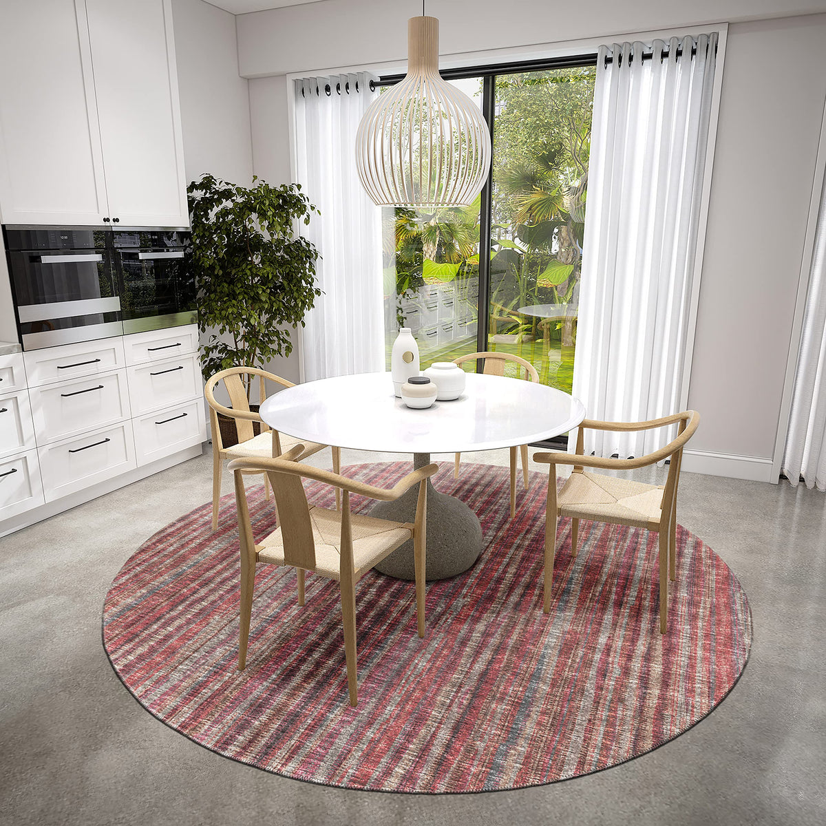 Addison Rugs Waverly 8' X 8' Awa31 Burgundy Indoor Outdoor Round Rug, Easy Clean, Machine Washable, Non Shedding, Bedroom, Living Room, Dining Room, Kitchen, Patio Rug