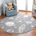SAFAVIEH Carousel Kids Collection 67 Round Grey/Lavender CRK103F Outer Space Non-Shedding Playroom Nursery Bedroom Area Rug