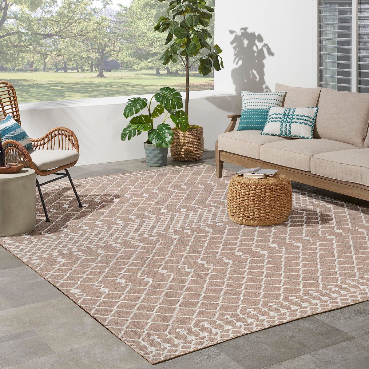 Nourison Positano Indoor/Outdoor Beige 8' X 10' Area Rug, Easy Cleaning, Non Shedding, Bed Room, Living Room, Dining Room, Backyard, Deck, Patio (8X10)