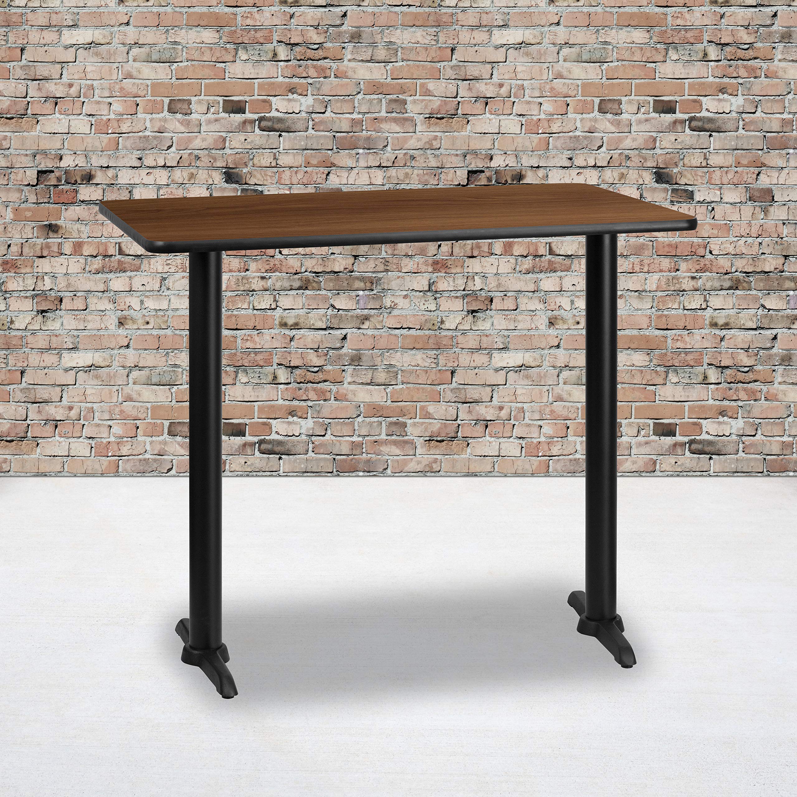 Flash Furniture 30'' X 48'' Rectangular Walnut Laminate Table Top With 5'' X 22'' Bar Height Table Bases