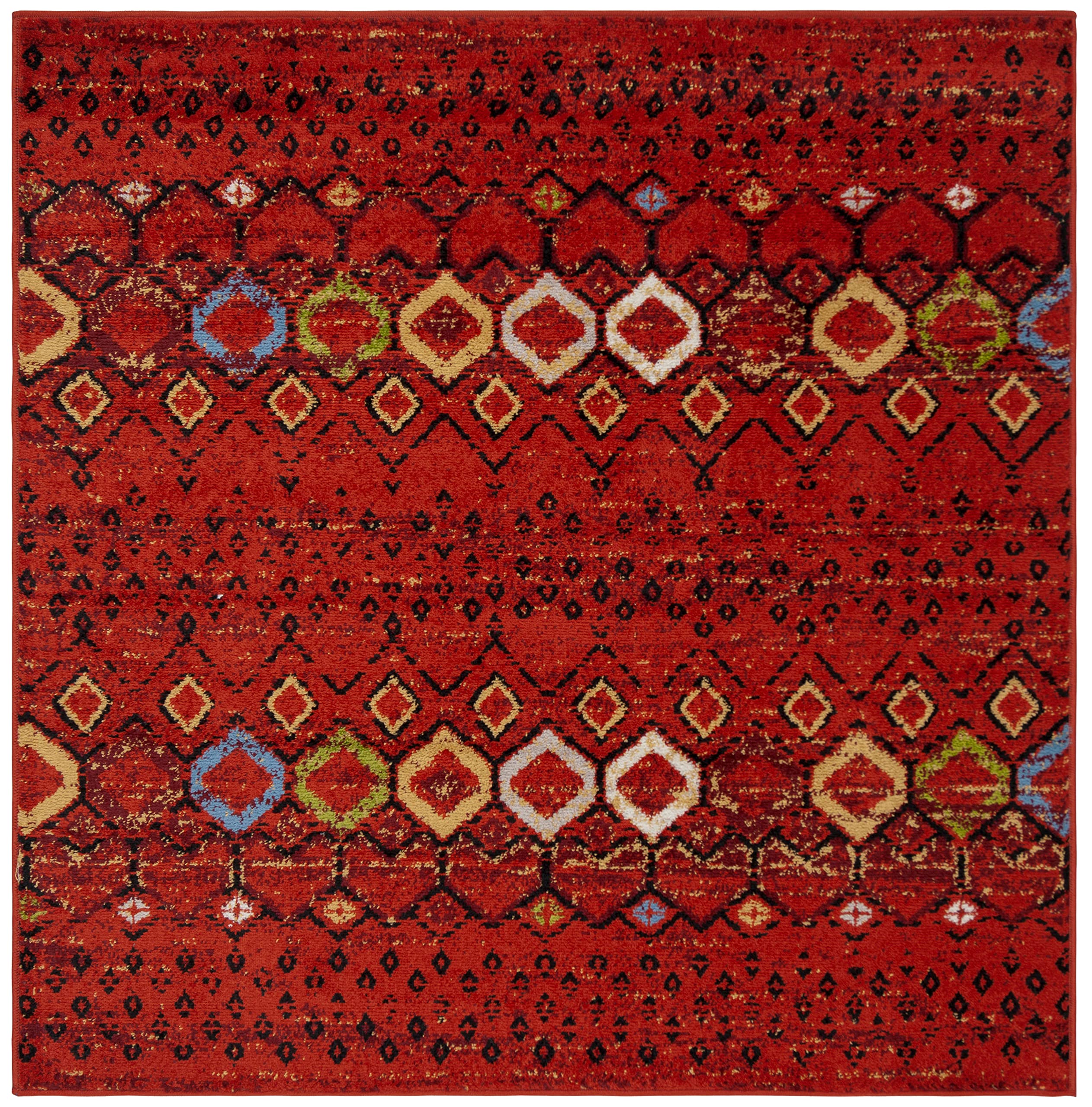 Safavieh Amsterdam Collection 3' Square Terracotta / Multi Ams108D Moroccan Boho Non-Shedding Living Room Bedroom Accent Rug