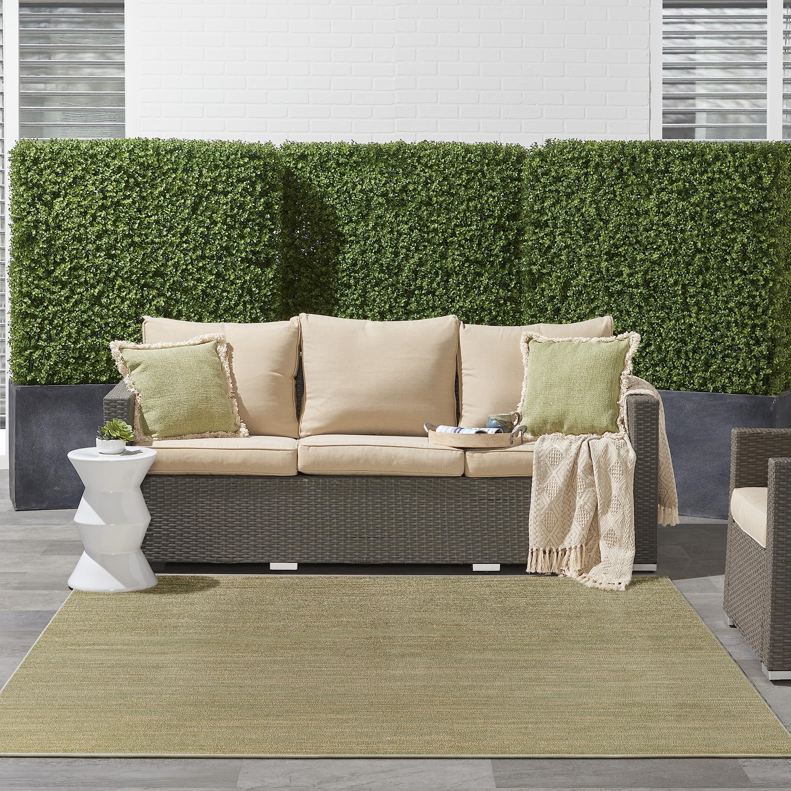 Nourison Essentials Indoor/Outdoor Green Gold 9' X Square Area Rug, Easy Cleaning, Non Shedding, Bed Room, Living Room, Dining Room, Backyard, Deck, Patio (9 Square)