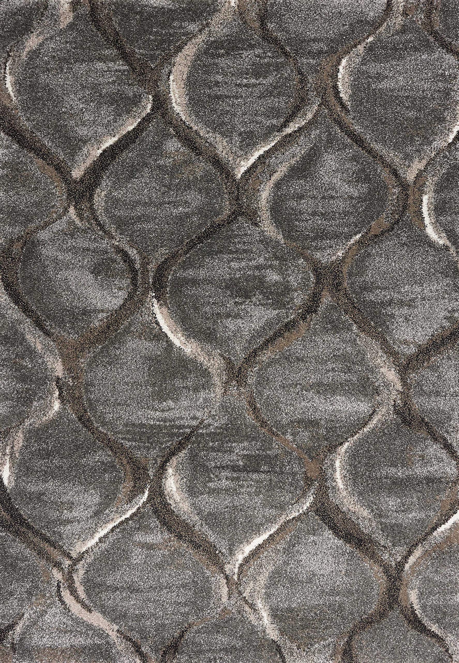 HomeRoots Polypropylene 5'x8' Charcoal Grey Machine Woven Ogee Indoor Area Rug