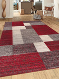 Modern Boxes Design Non-Slip (Non-Skid) Area Rug 5 X 7 (5 3 X 7 3) Red