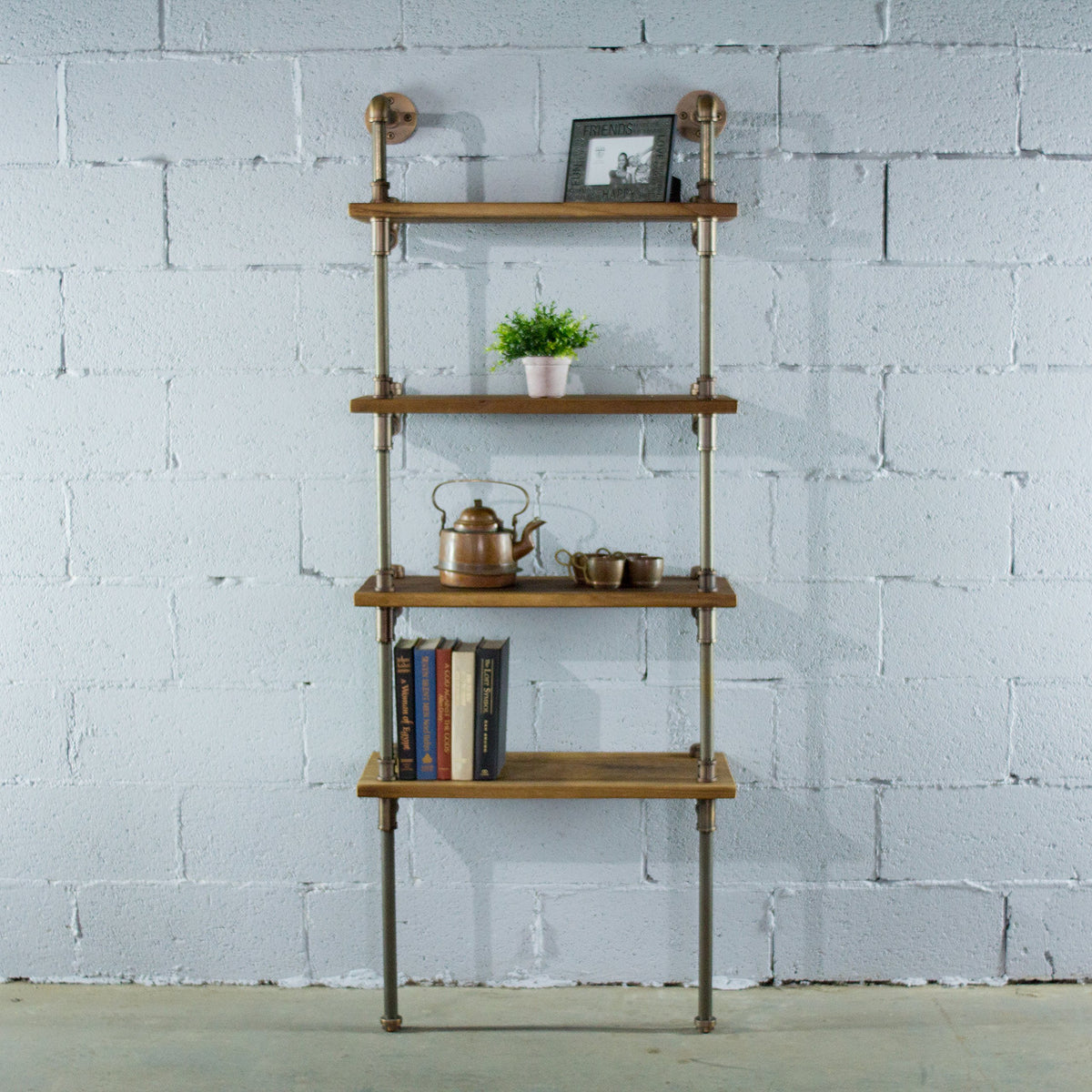 Os Home And Office Industrial Bookcase Rustic Bronze Combo With Light Brown Stained Wood