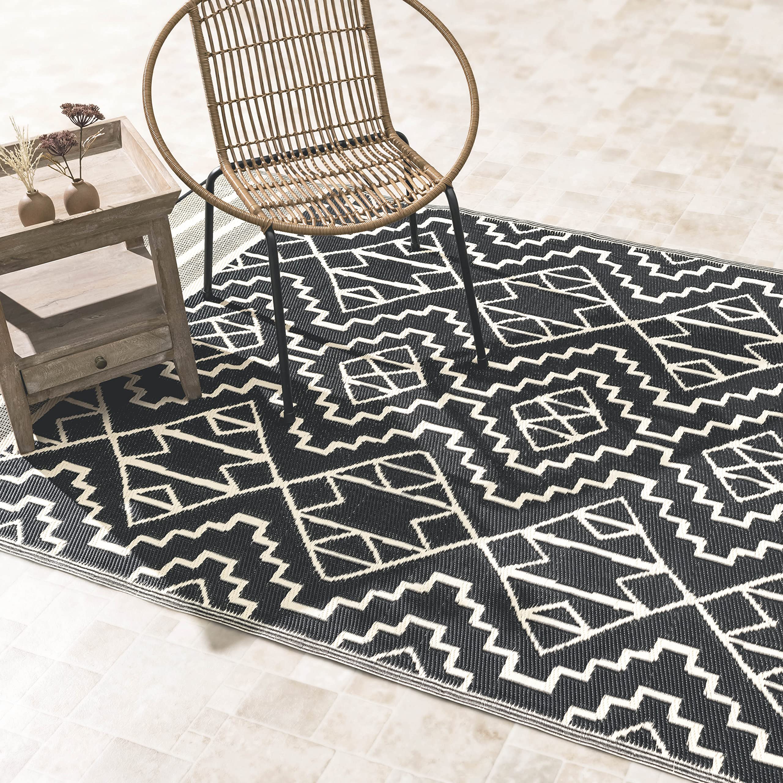Fab Habitat Outdoor Rug - Waterproof, Fade Resistant, Crease-Free - Premium Recycled Plastic - Tribal Boho Neutral - Patio, Deck