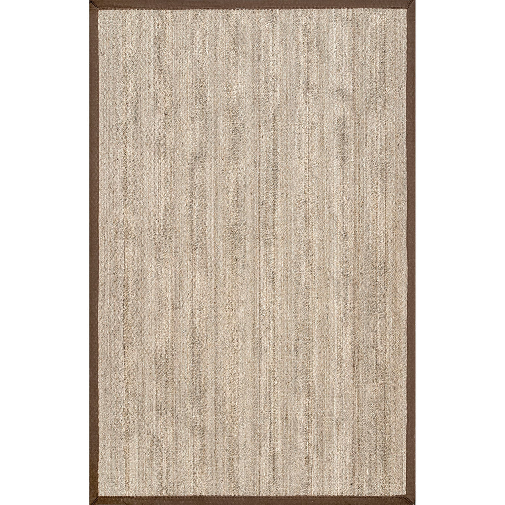 Nuloom 4X6 Elijah Seagrass Area Rug, Brown, Solid Farmhouse Style, Cotton Bordered, Basketweave, Natural Fiber, For Bedroom, Din