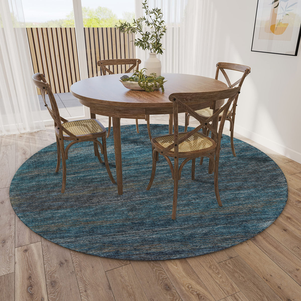 Addison Rugs Marston 8' X 8' Transitional Blue Indoor Outdoor Round Rug, Easy Clean, Machine Washable, Non Shedding, Bedroom, Living Room, Dining Room, Kitchen, Patio Rug