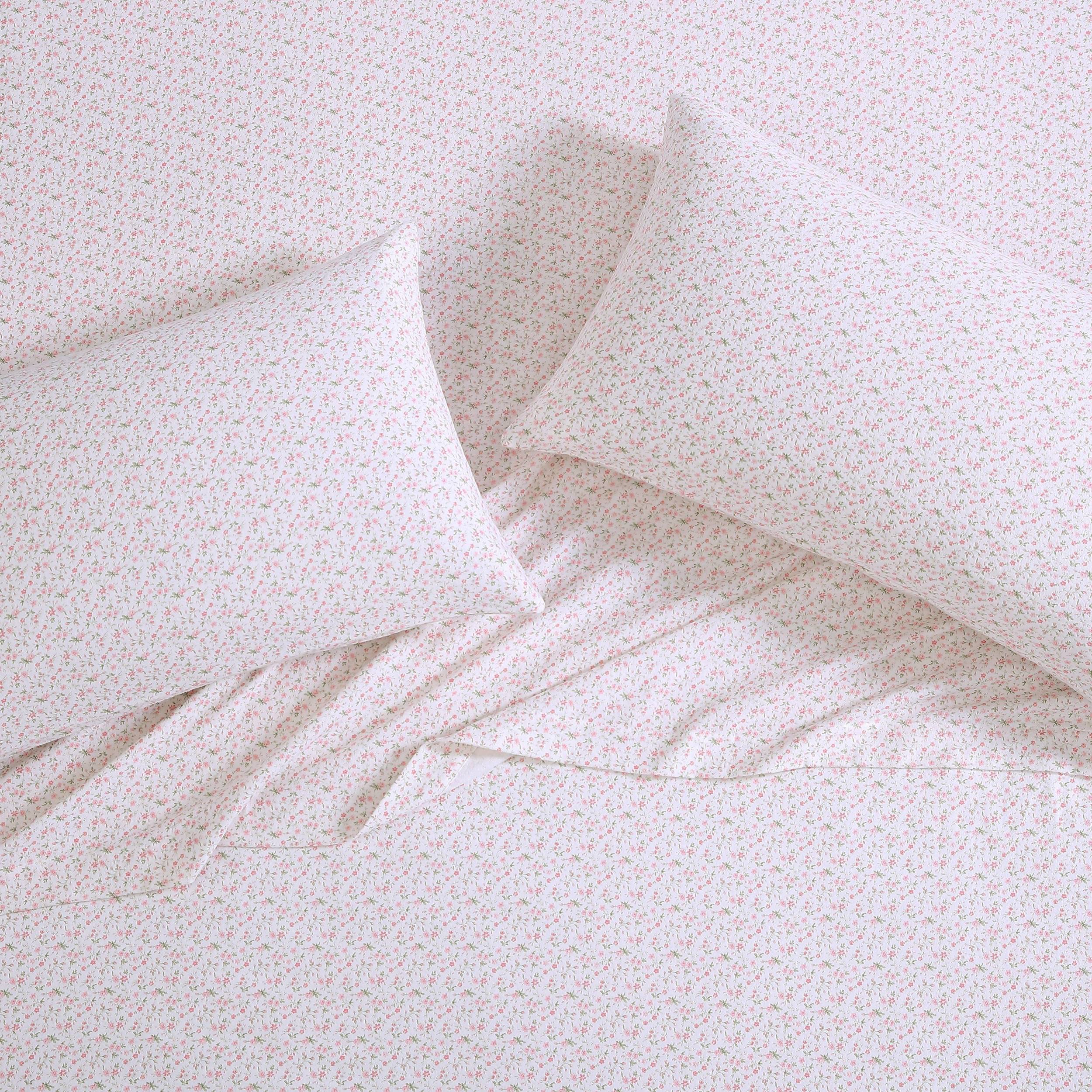 Laura Ashley Home - Queen Sheets, Cotton Flannel Bedding Set, Brushed For Extra Softness & Comfort (Evie Pink, Queen)