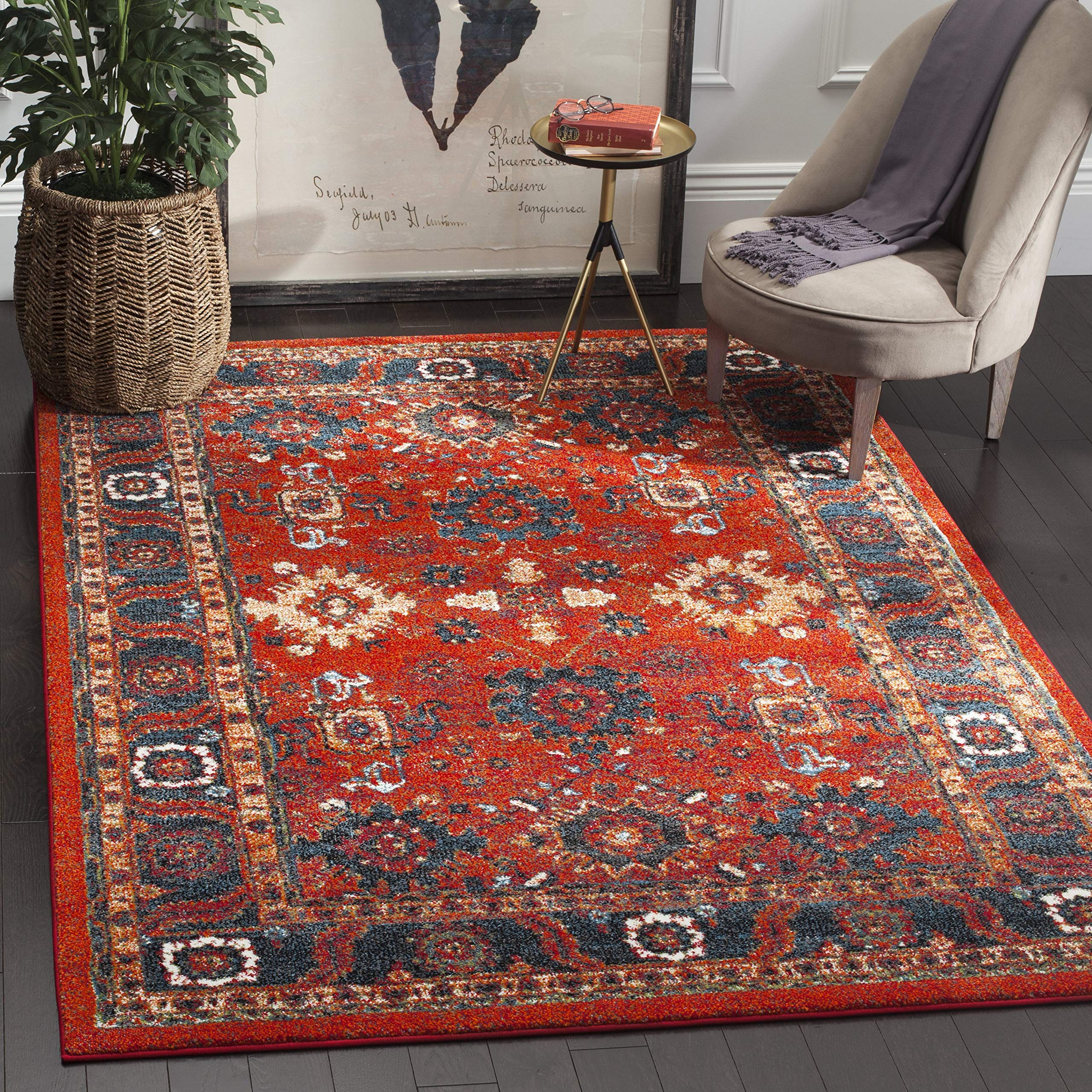 SAFAVIEH Vintage Hamadan Collection Accent Rug - 27 x 5, Orange & Blue, Traditional Persian Design, Non-Shedding & Easy Care, 