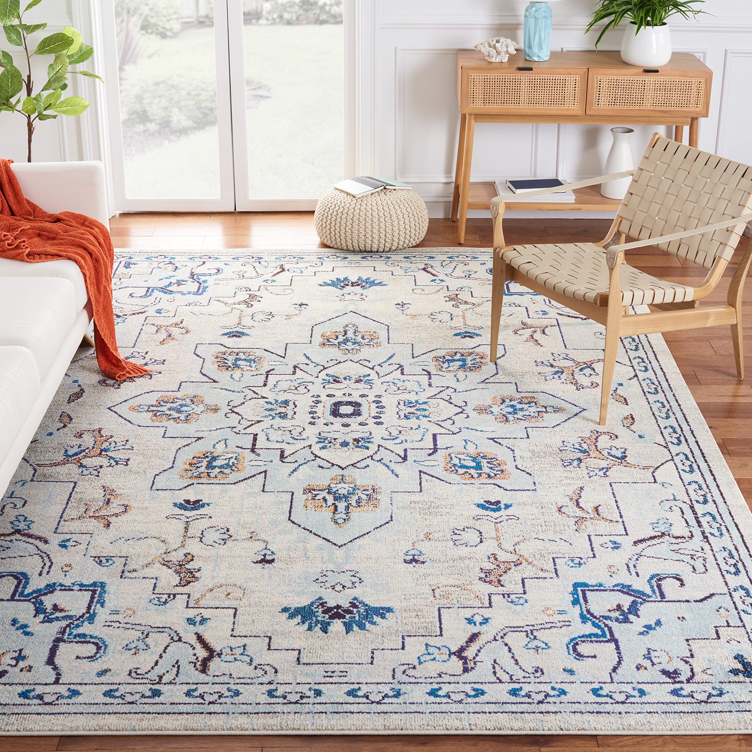 Safavieh Madison Collection 12 x 15 IvoryLight Blue MAD473D Boho Chic Medallion Distressed Non-Shedding Living Room Dining Bed