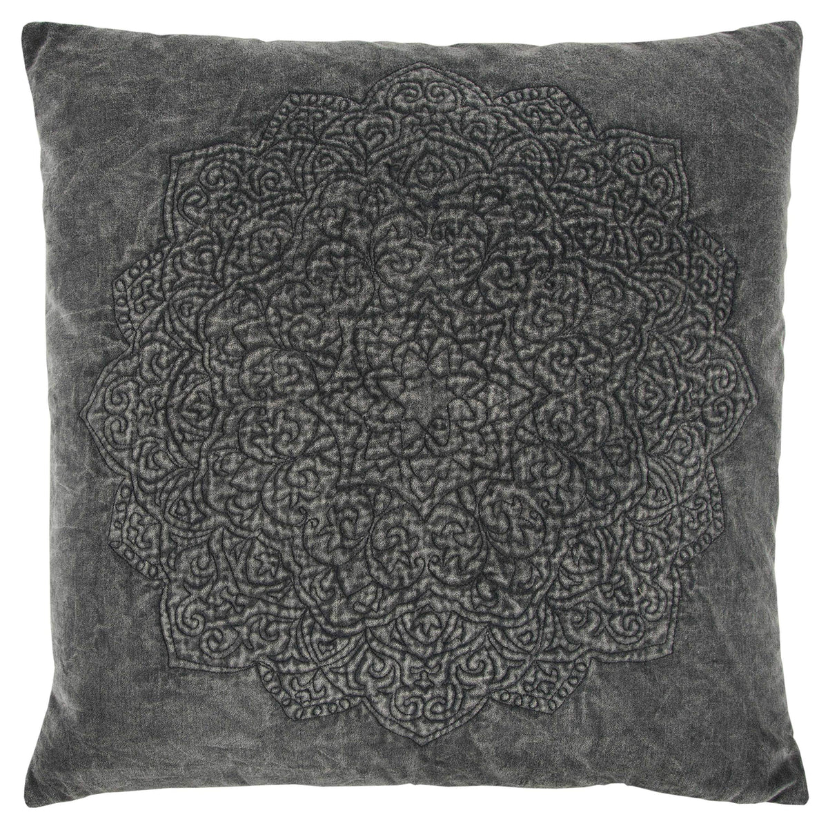 Rizzy Home | T13152 | 22&quot;x22&quot; Gray/Black/Neutral Medallion Decorative Pillow | Poly Fill