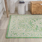 Jonathan Y Smb101H-9 Sinjuri Medallion Textured Weave Indoor Outdoor Area-Rug, Coastal, Traditional, Transitional Easy-Cleaning,Bedroom,Kitchen,Backyard,Patio,Non Shedding, Cream/Green, 9 X 12