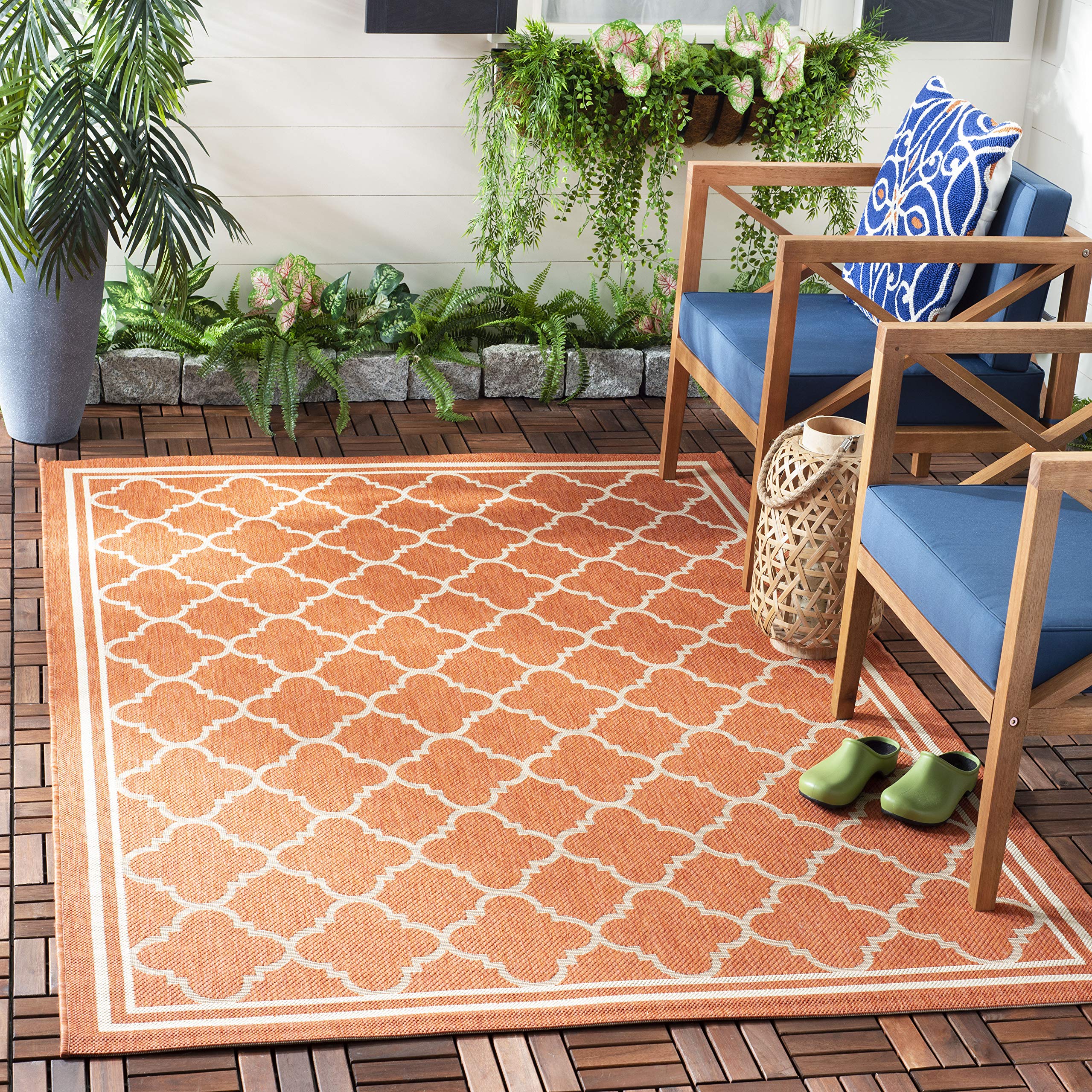 SAFAVIEH Courtyard Collection 53 Square Terracotta / Bone CY6918 Trellis Indoor/ Outdoor Waterproof Easy--Cleaning Patio Backya