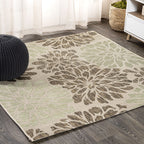 Jonathan Y Smb110A-5Sq Zinnia Modern Floral Textured Weave Indoor Outdoor Area Rug Bohemian Coastal Easy Cleaning Bedroom Kitchen Backyard Patio Non Shedding, 5' Square, Sage/Brown