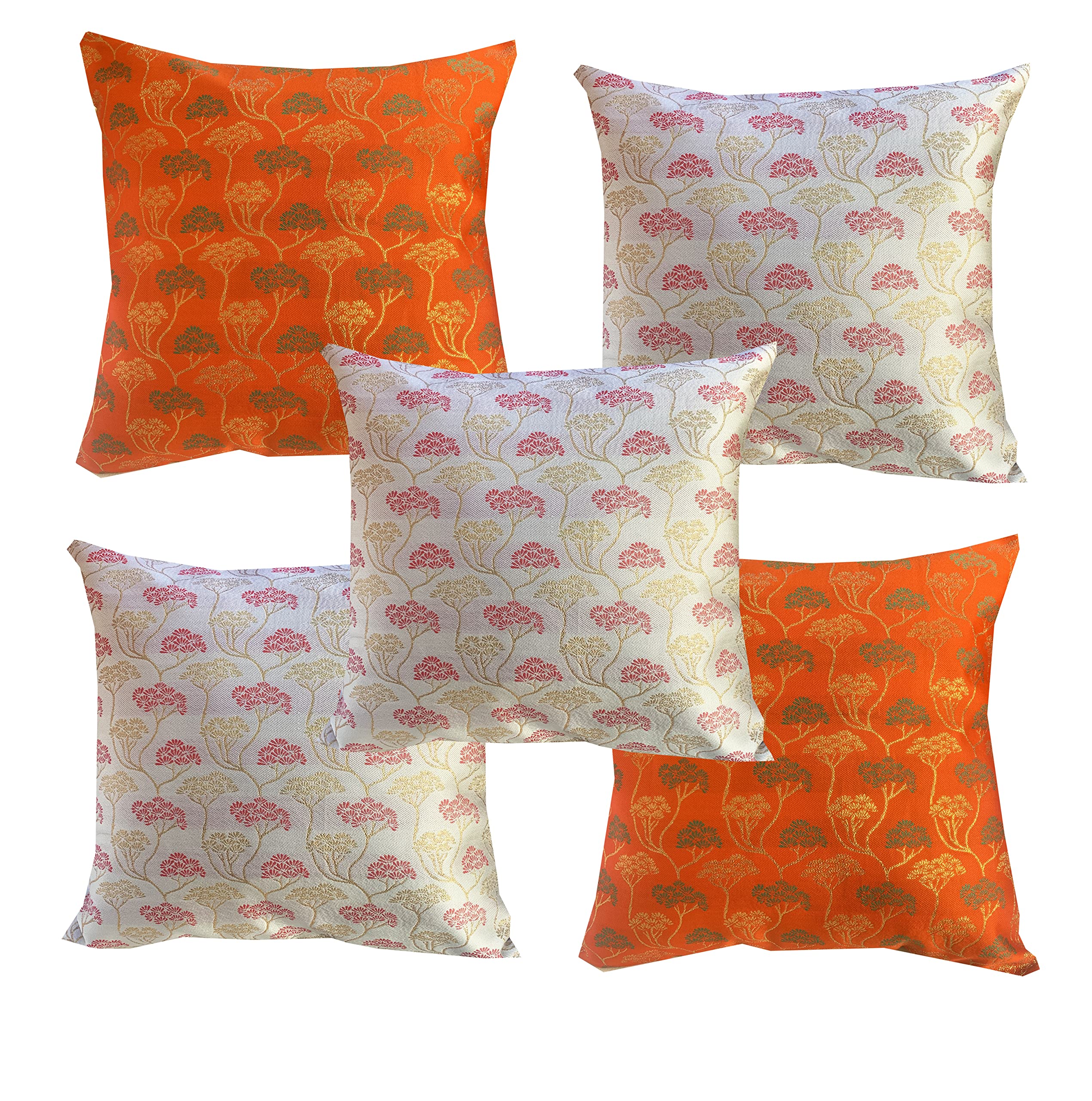 Pinkparrot Art Silk Multi Colour Throw Pillow Covers/Cushion Covers 16X16 Inch Set Of 5Multicolour 32