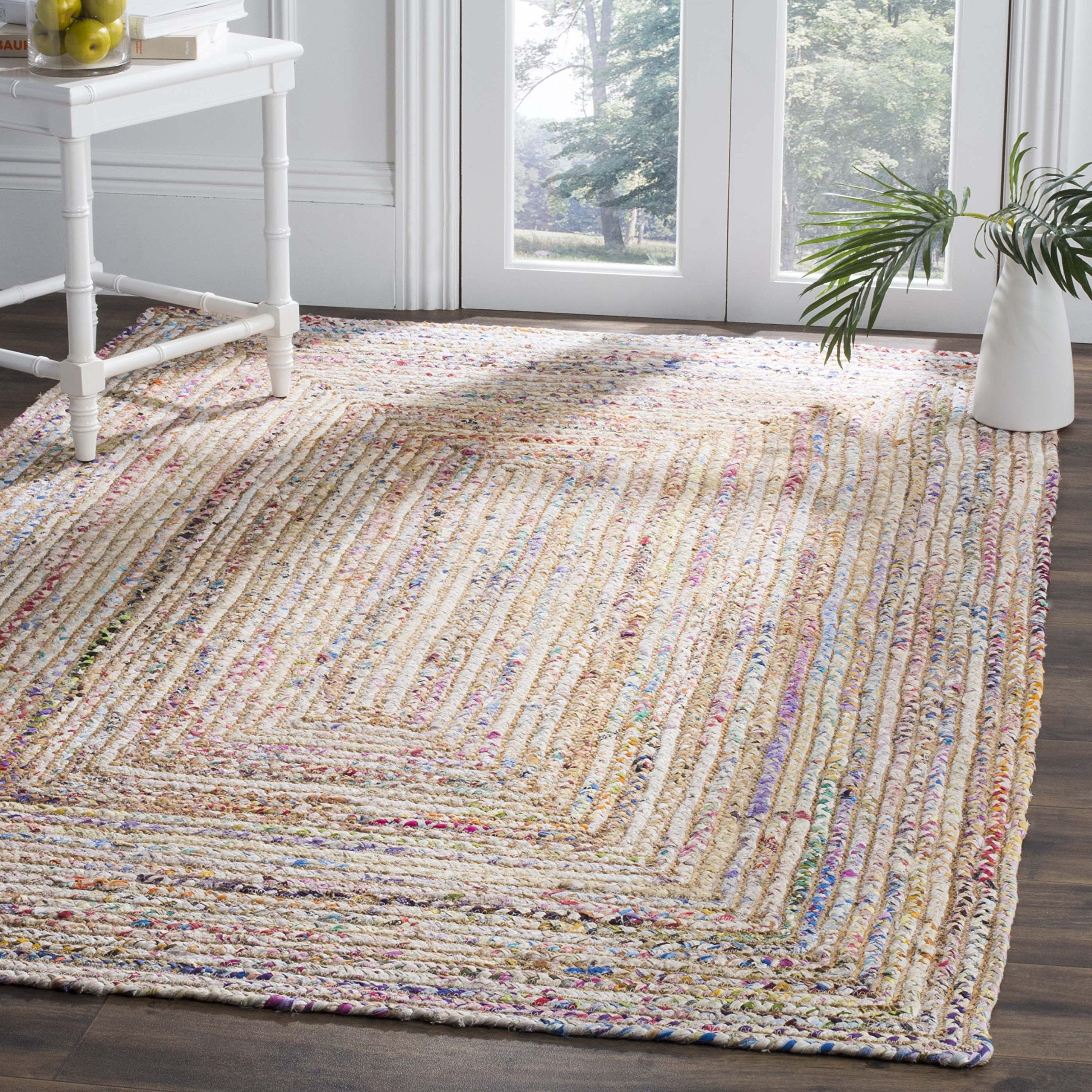 SAFAVIEH Cape Cod Collection X-Large Area Rug - 11 x 15, Beige & Multi, Handmade Boho Braided Jute & Cotton, Ideal for High Tr