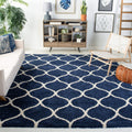 SAFAVIEH Hudson Shag Collection Area Rug - 9 x 12, Navy & Ivory, Moroccan Ogee Trellis Design, Non-Shedding & Easy Care, 2-inc