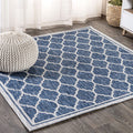 Jonathan Y Smb109D-6Sq Trebol Moroccan Trellis Textured Weave Navy/Gray 6' Square Indoor/Outdoor Area Rug, Pet Friendly, Non-She