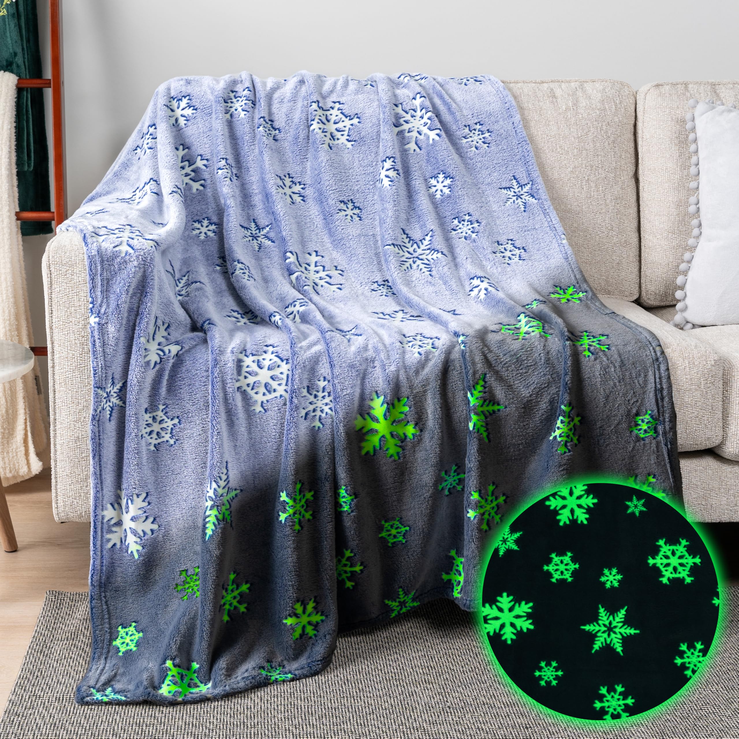Pavilia Glow In The Dark Blanket, Blue Snowflake Gift For Girls Boys, Toy Blanket For 1 2 3 4 5 6 7 8 9 10 Year Old, Soft Plush