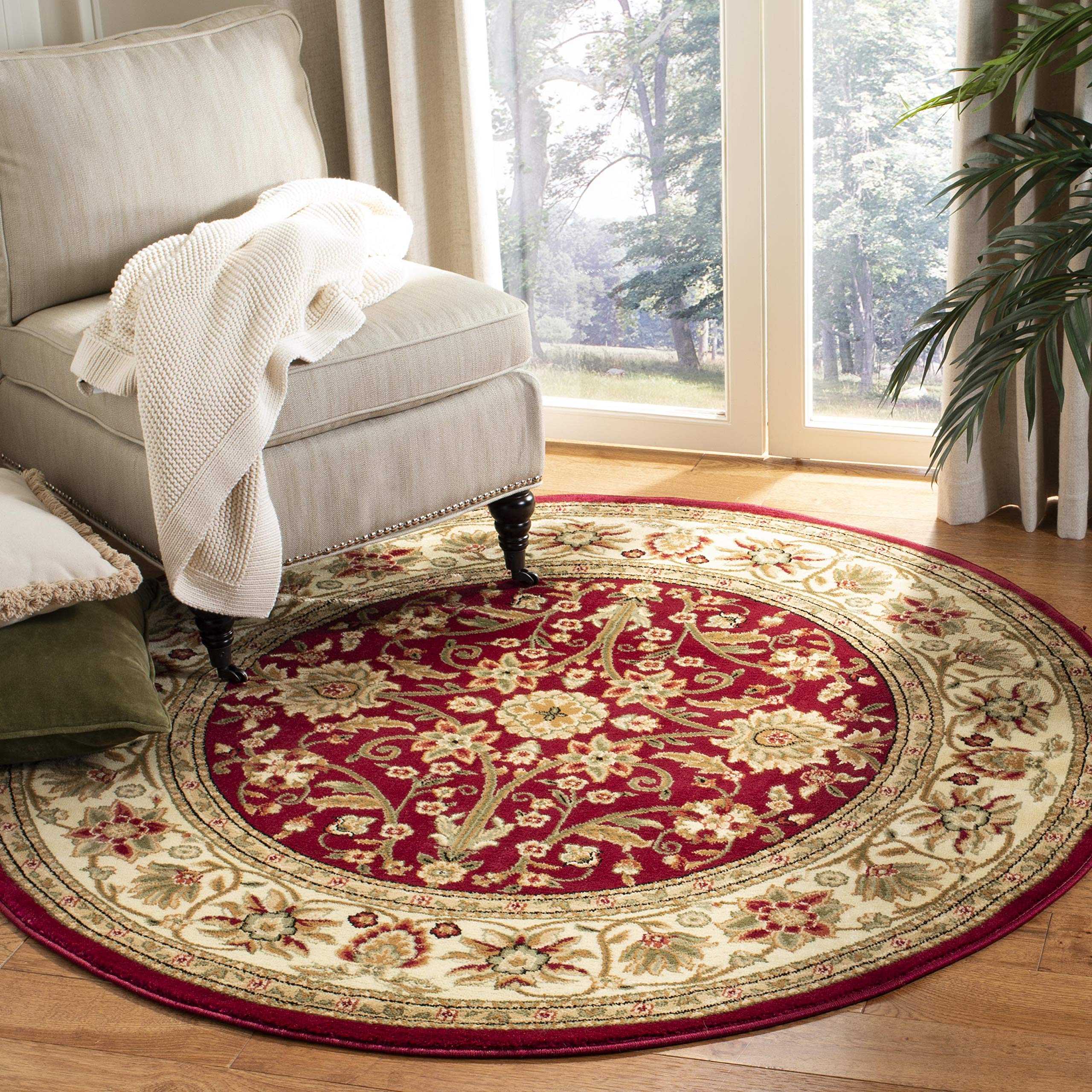 SAFAVIEH Lyndhurst Collection 6 Round Red / Ivory LNH212F Traditional Oriental Non-Shedding Dining Room Entryway Foyer Living R