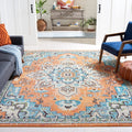 SAFAVIEH Madison Collection 67 Square Orange / Teal MAD473P Boho Chic Medallion Distressed Non-Shedding Living Room Bedroom Din