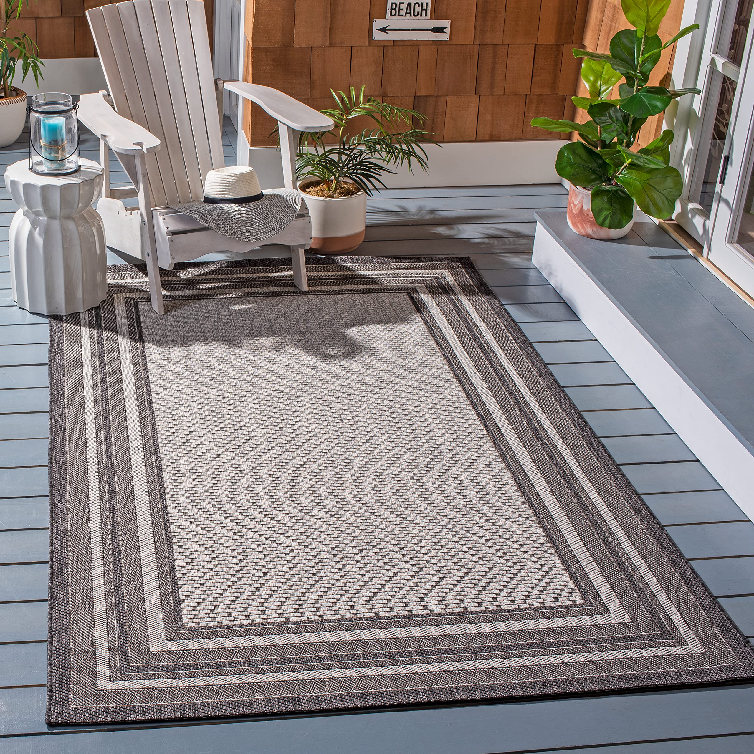 Safavieh Courtyard Collection 8' X 10' Light Grey/Black Cy8475 Indoor/ Outdoor Patio Backyard Mudroom Area Rug