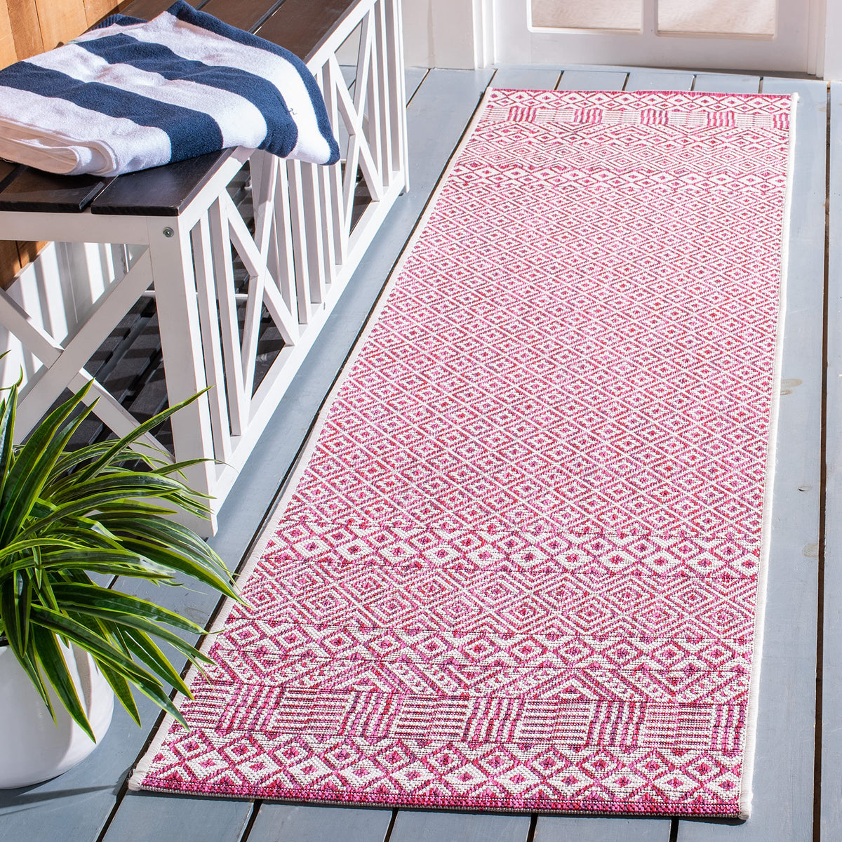 Safavieh Courtyard Collection 2'3' X 8' Ivory/Red Cy8235 Indoor/ Outside Waterproof Easy Cleansingpatio Backyard Mudroom Runner