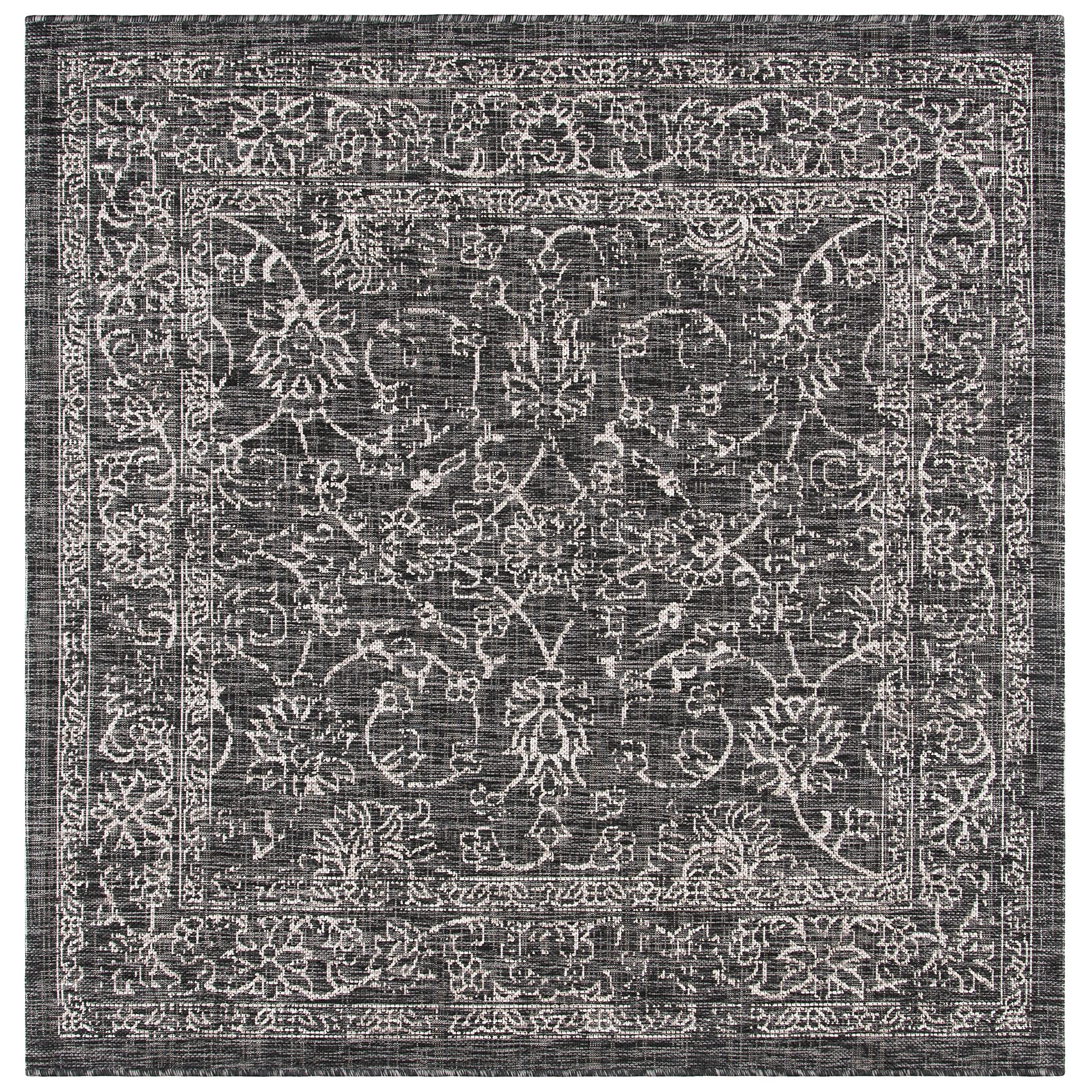 Safavieh Courtyard Collection 5'3' Square Black/Ivory Cy8680 Indoor/ Outdoor Patio Backyard Mudroom Area Rug