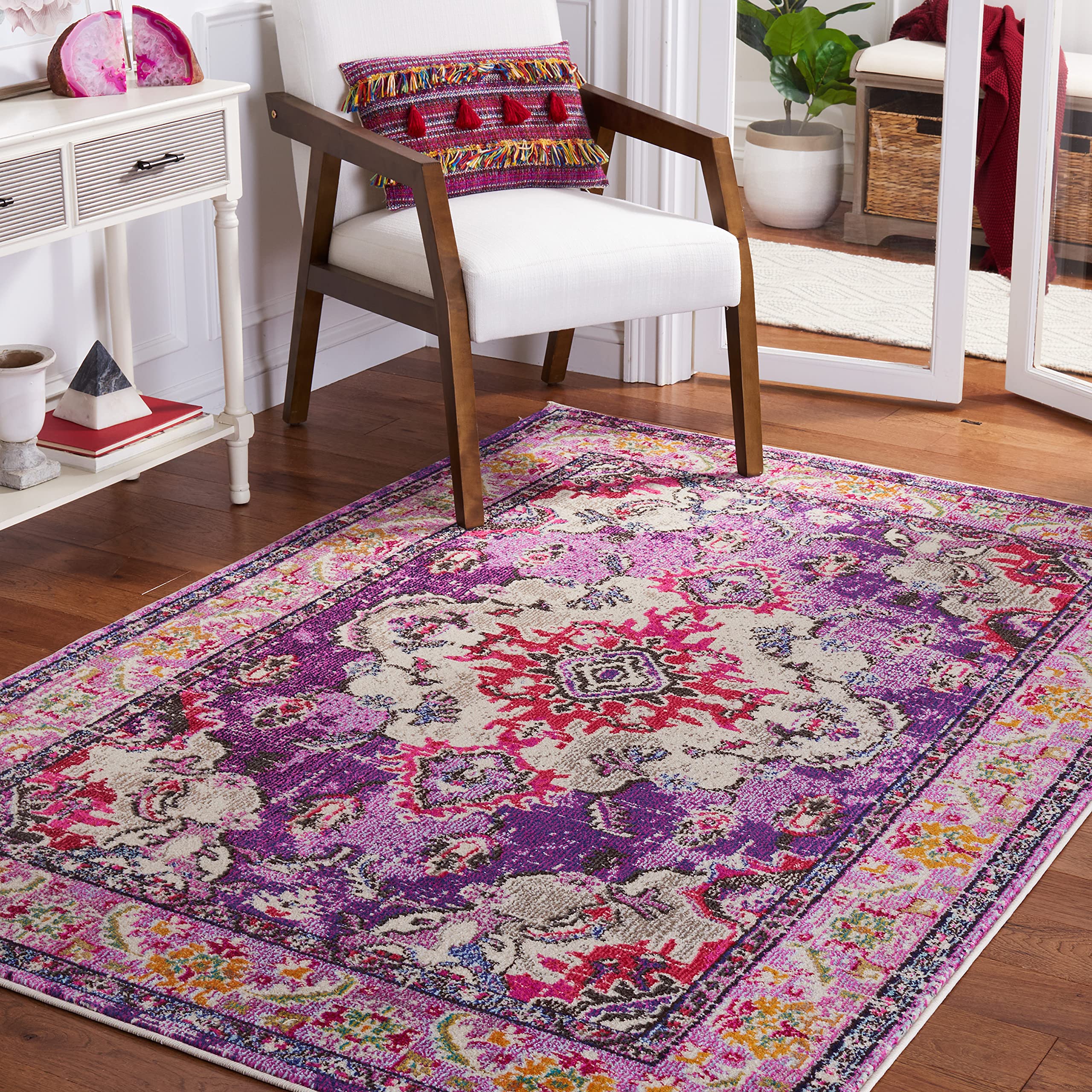 SAFAVIEH Monaco Collection Accent Rug - 3 x 5, Violet & Fuchsia, Medallion Distressed Design, Non-Shedding & Easy Care, Ideal 