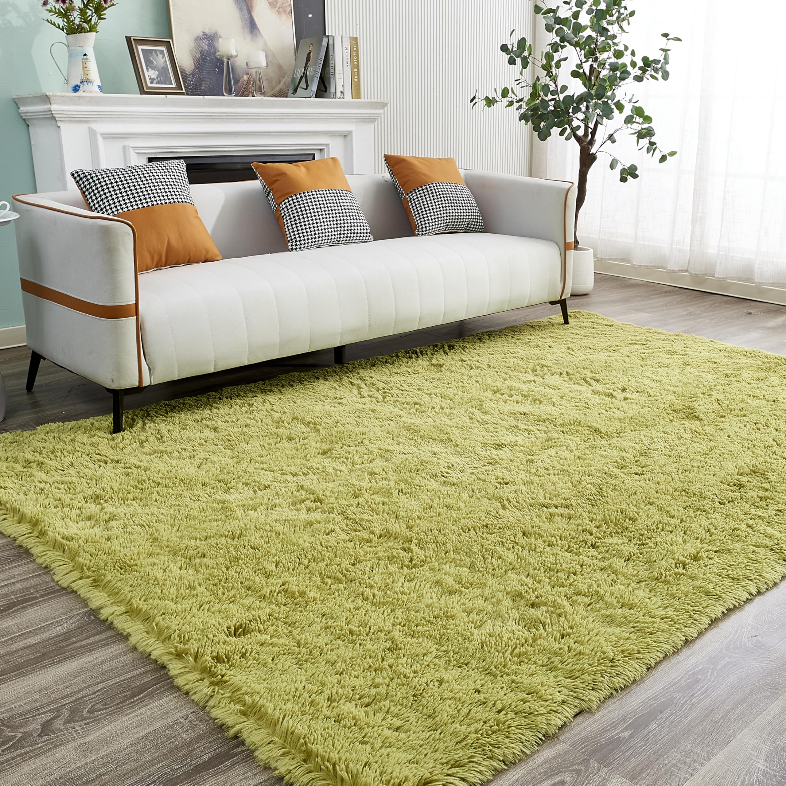 Yqqrigro Rugs For Living Room, Green Rugs For Bedroom, Large Fluffy Area Rugs 8X10 Clearance For Playroom Soft Modern Shag Rugs